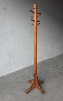 Antique Oak Standing Coat Rack