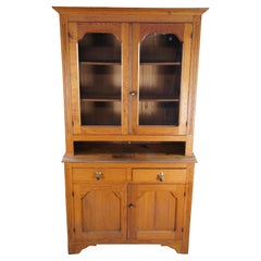 Antique Oak Stepback Farmhouse Hutch Cupboard Pie Safe Kitchen Cabinet