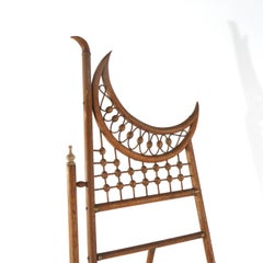 Antique Oak Stick & Ball Artist Easel with Stylized Moon C1900