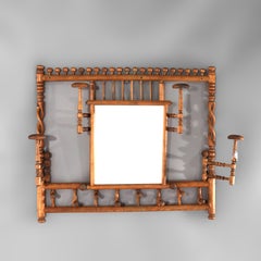 Antique Oak Stick & Ball Hat Rack with Mirror C1920