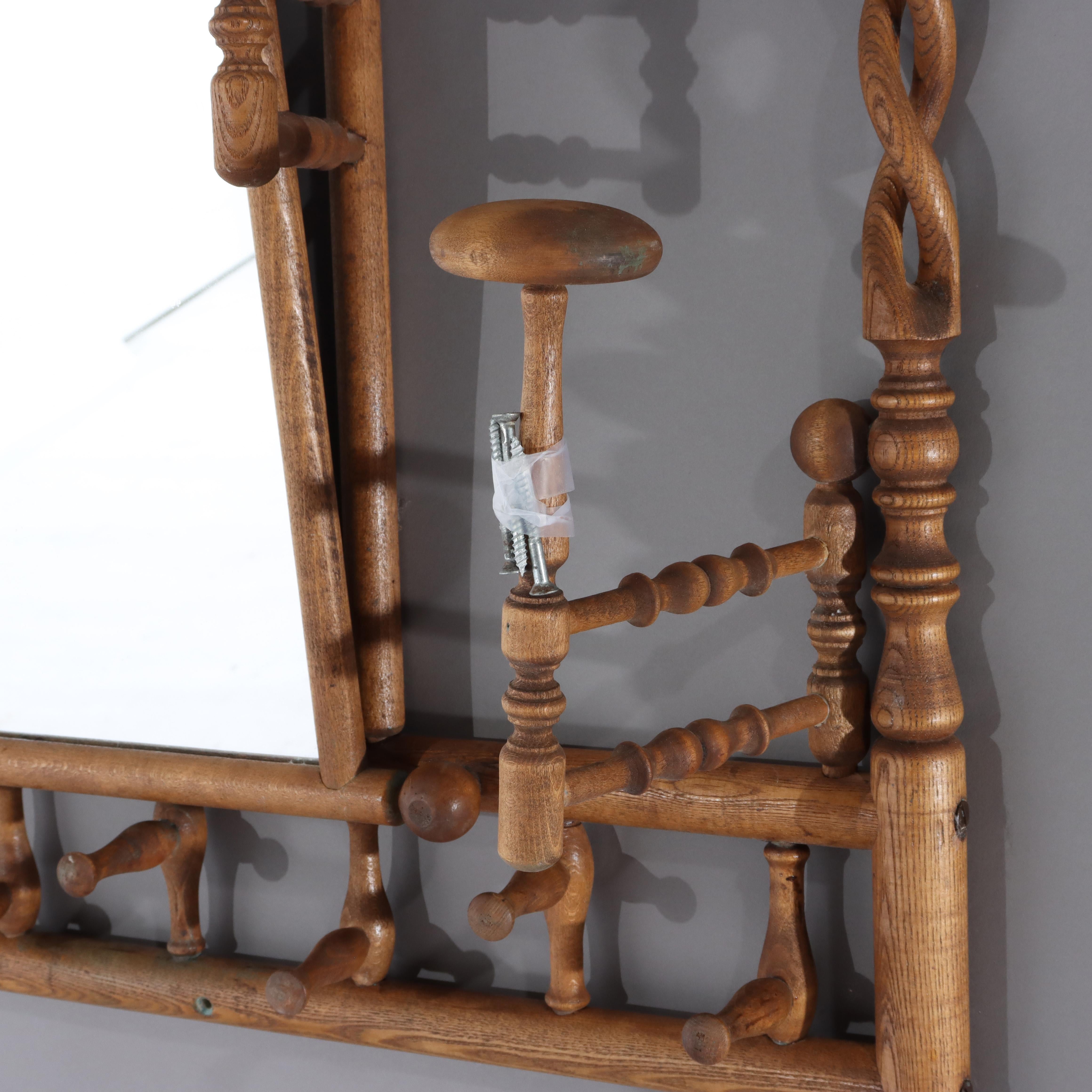 20ième siècle Antique Oak Stick & Ball Hat Rack avec Mirror C1920 en vente