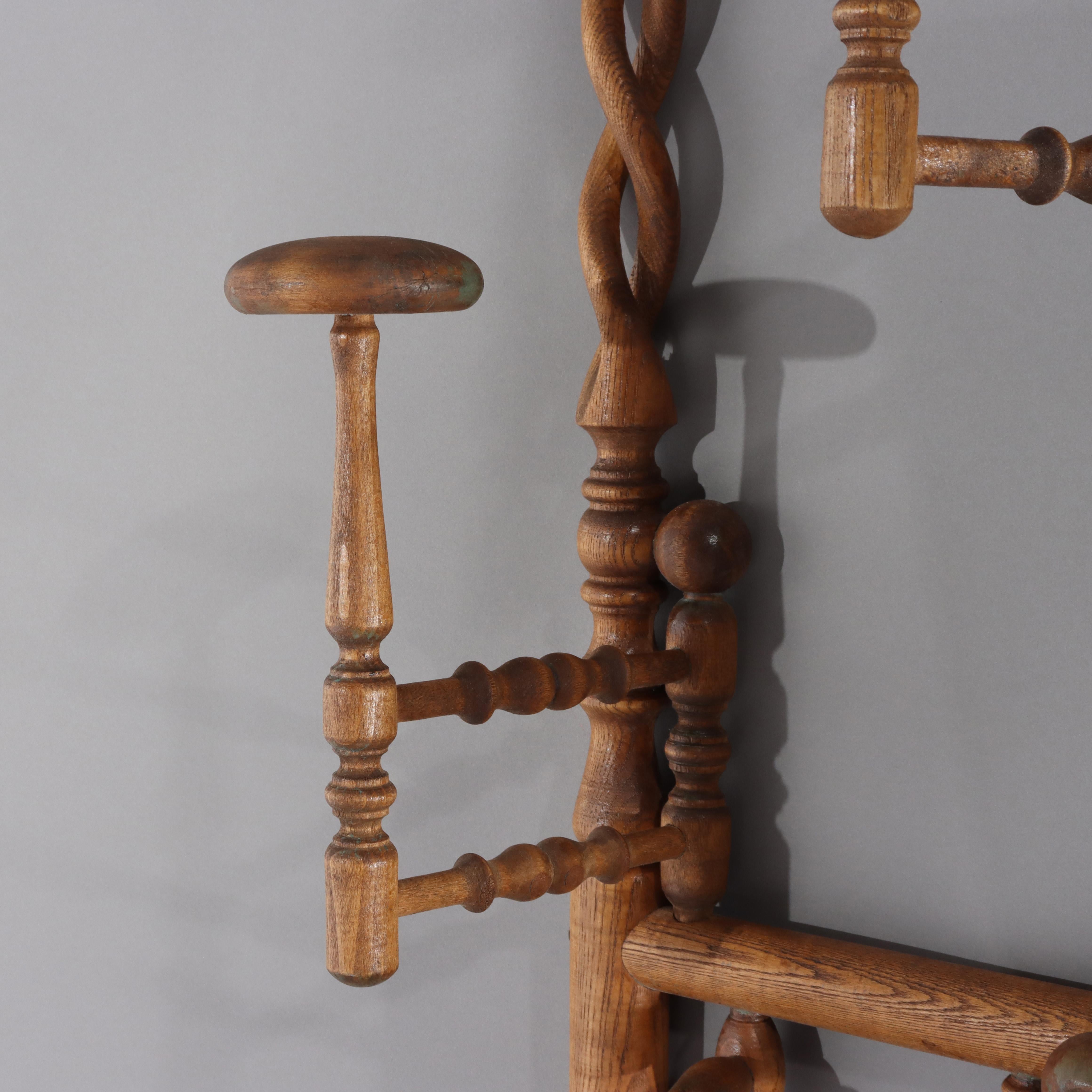 Chêne Antique Oak Stick & Ball Hat Rack avec Mirror C1920 en vente