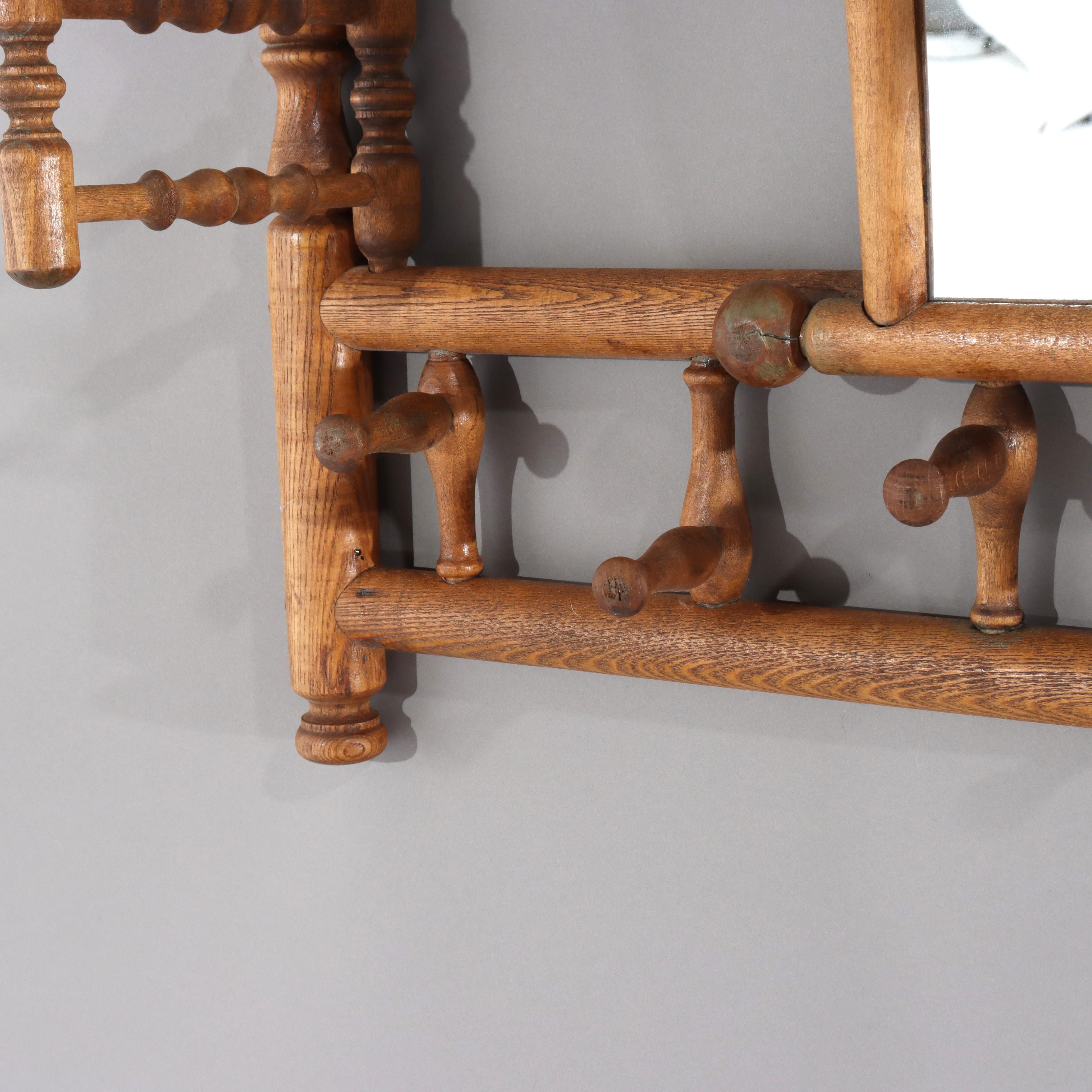 Antique Oak Stick & Ball Hat Rack avec Mirror C1920 en vente 1