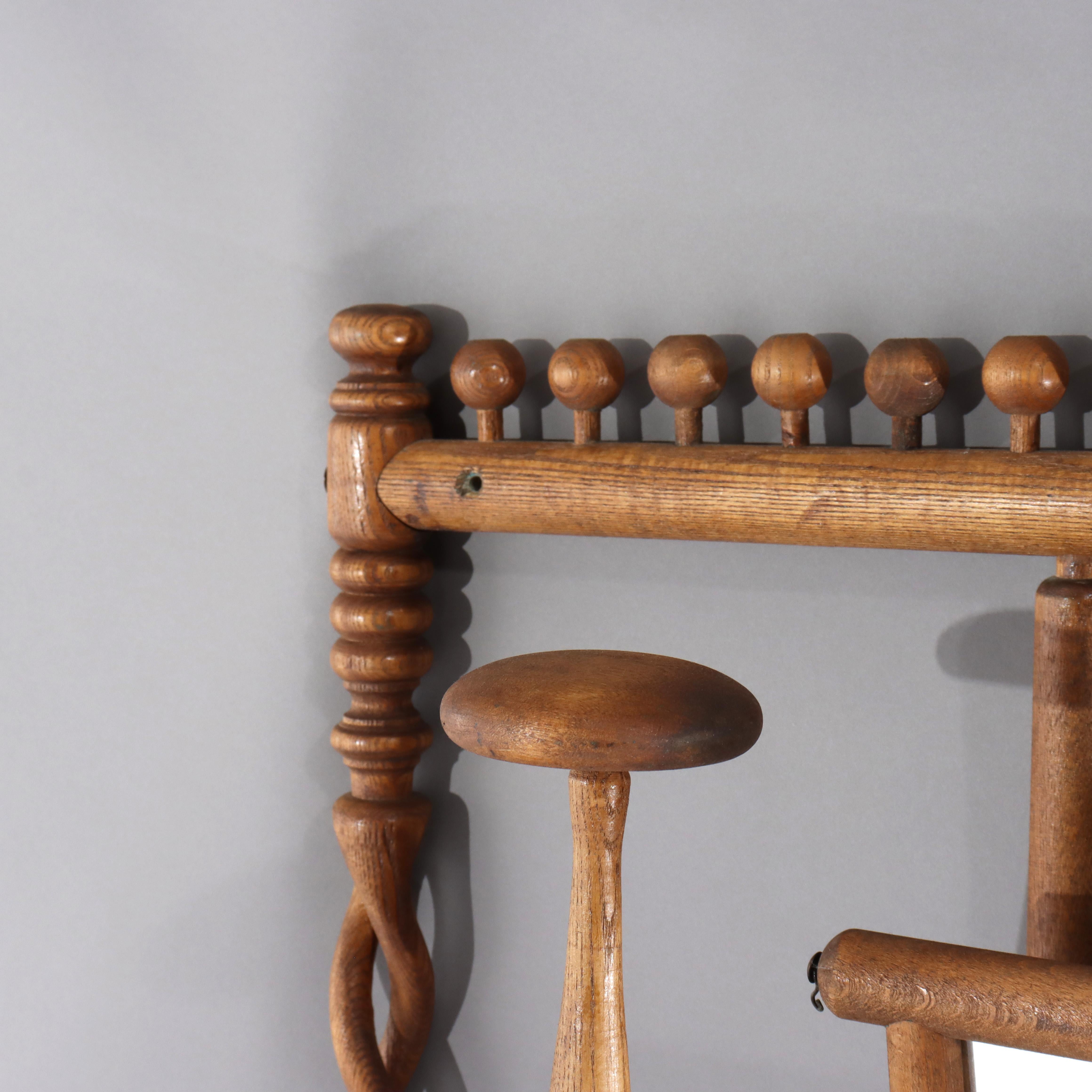 Antique Oak Stick & Ball Hat Rack avec Mirror C1920 en vente 2