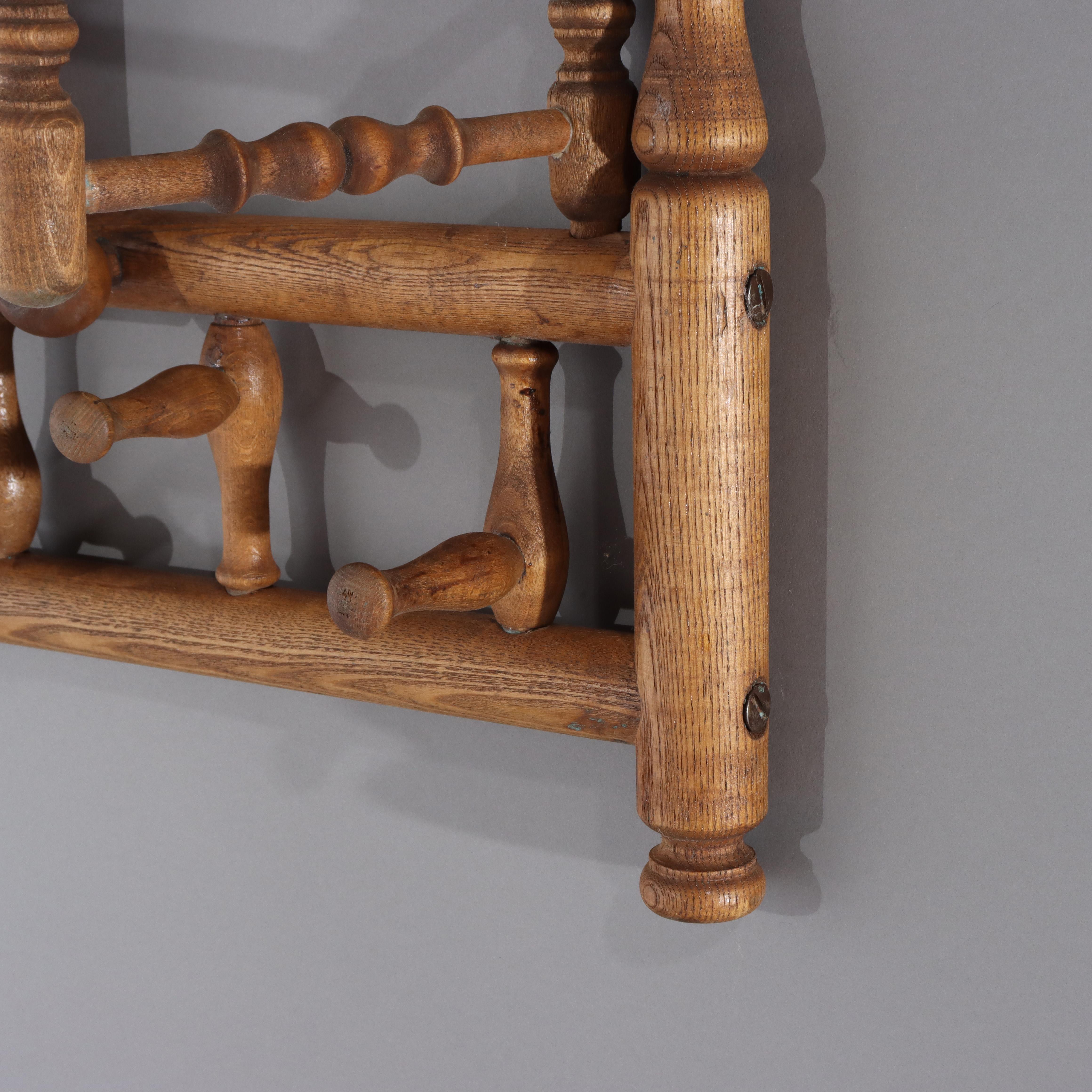 Antique Oak Stick & Ball Hat Rack avec Mirror C1920 en vente 4