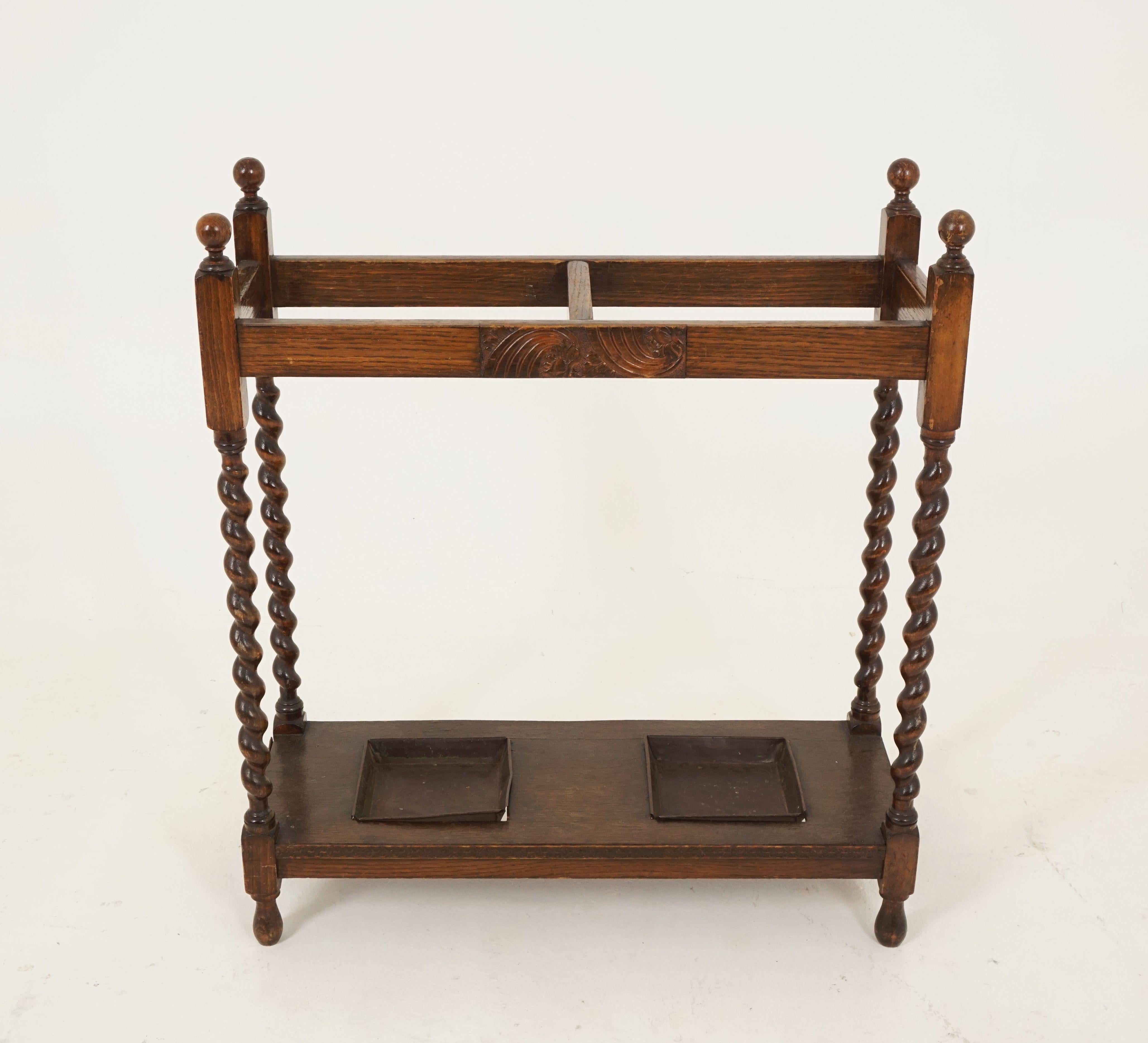 Antique Oak Stick Stand, Barley Twist Umbrella Stand, Scotland 1910, B2540 In Good Condition In Vancouver, BC