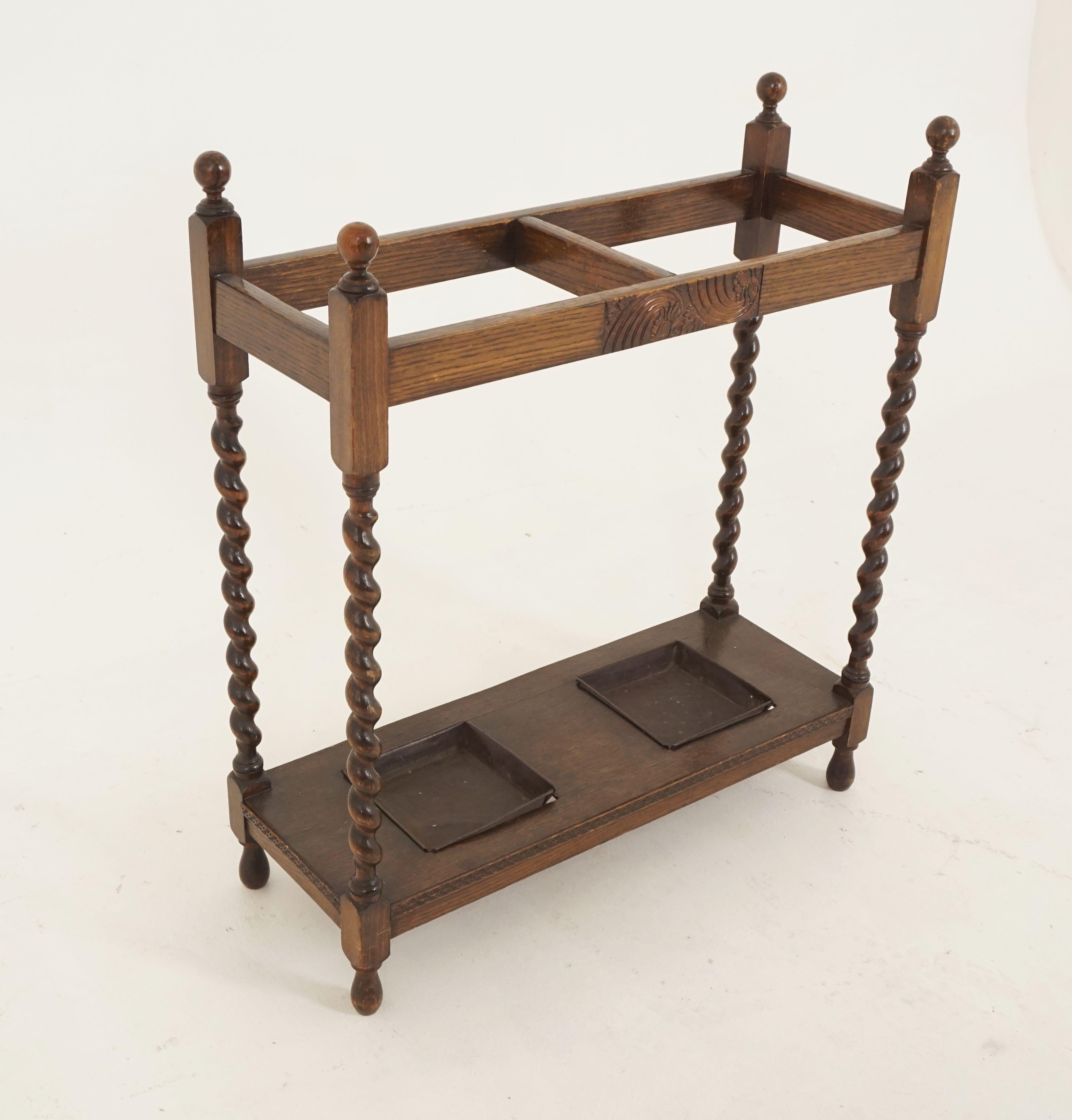 Early 20th Century Antique Oak Stick Stand, Barley Twist Umbrella Stand, Scotland 1910, B2540