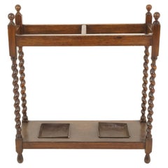 Antique Oak Stick Stand, Barley Twist Umbrella Stand, Scotland 1910, B2540