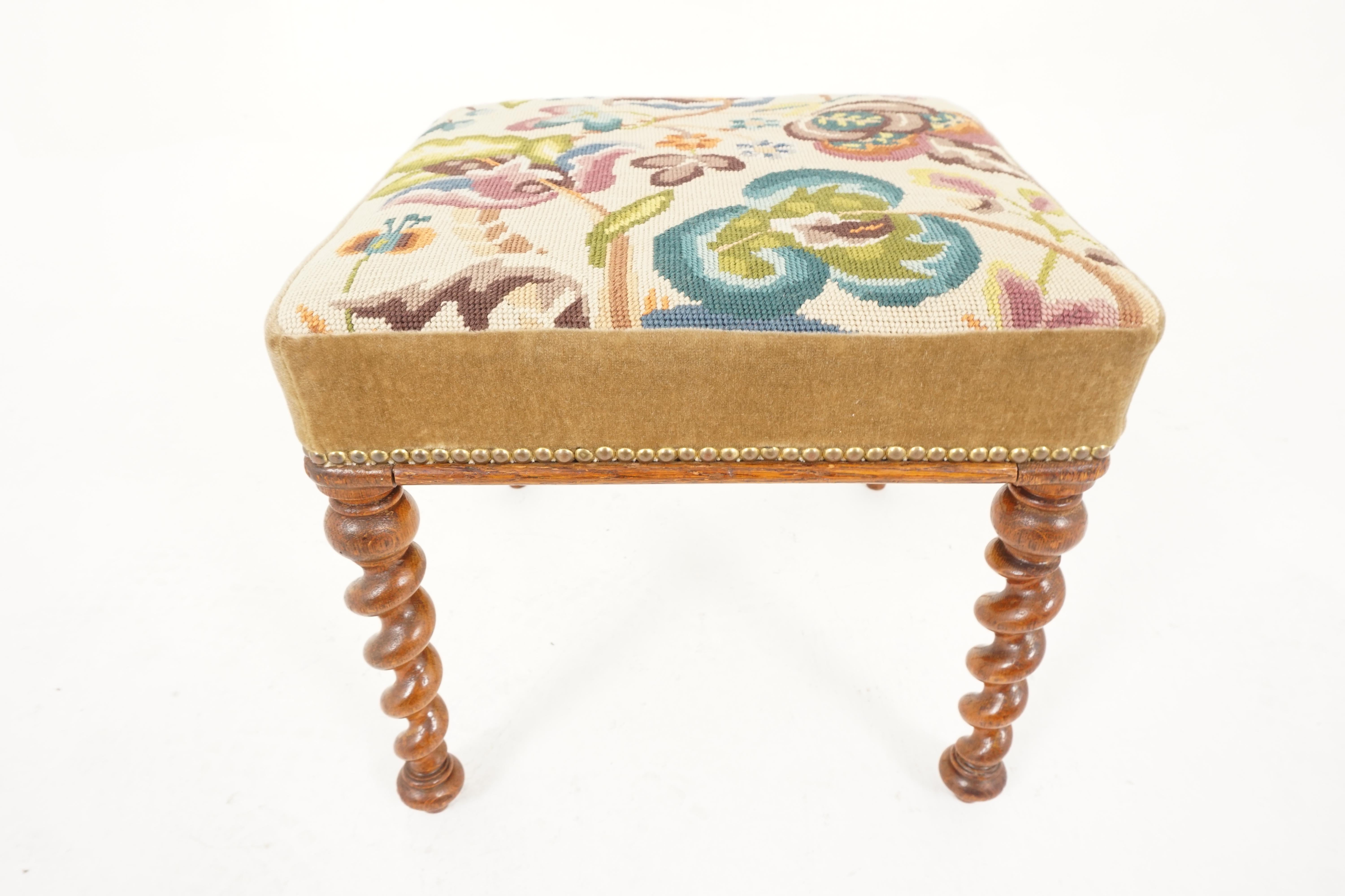 Antique Oak Stool, Barley Twist Oak Foot Stool, Bench, Scotland, 1890 In Good Condition In Vancouver, BC