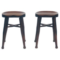 Tabourets en chêne antique, ensemble de 2