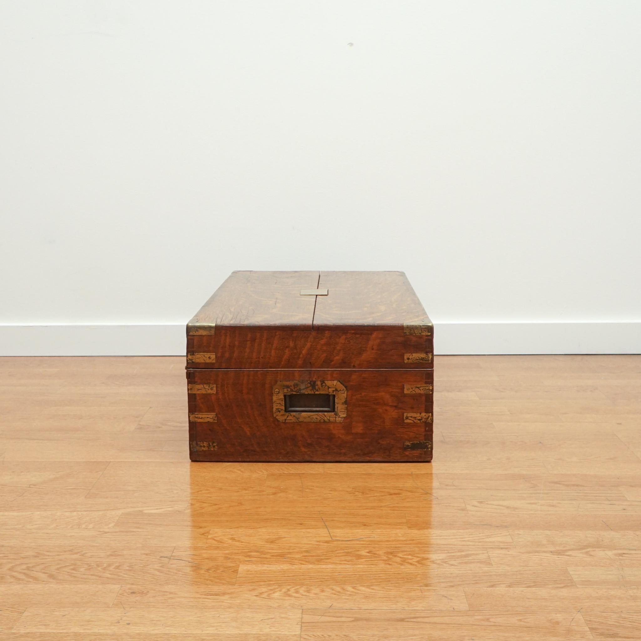 Campaign Antique Oak Storage Box For Sale