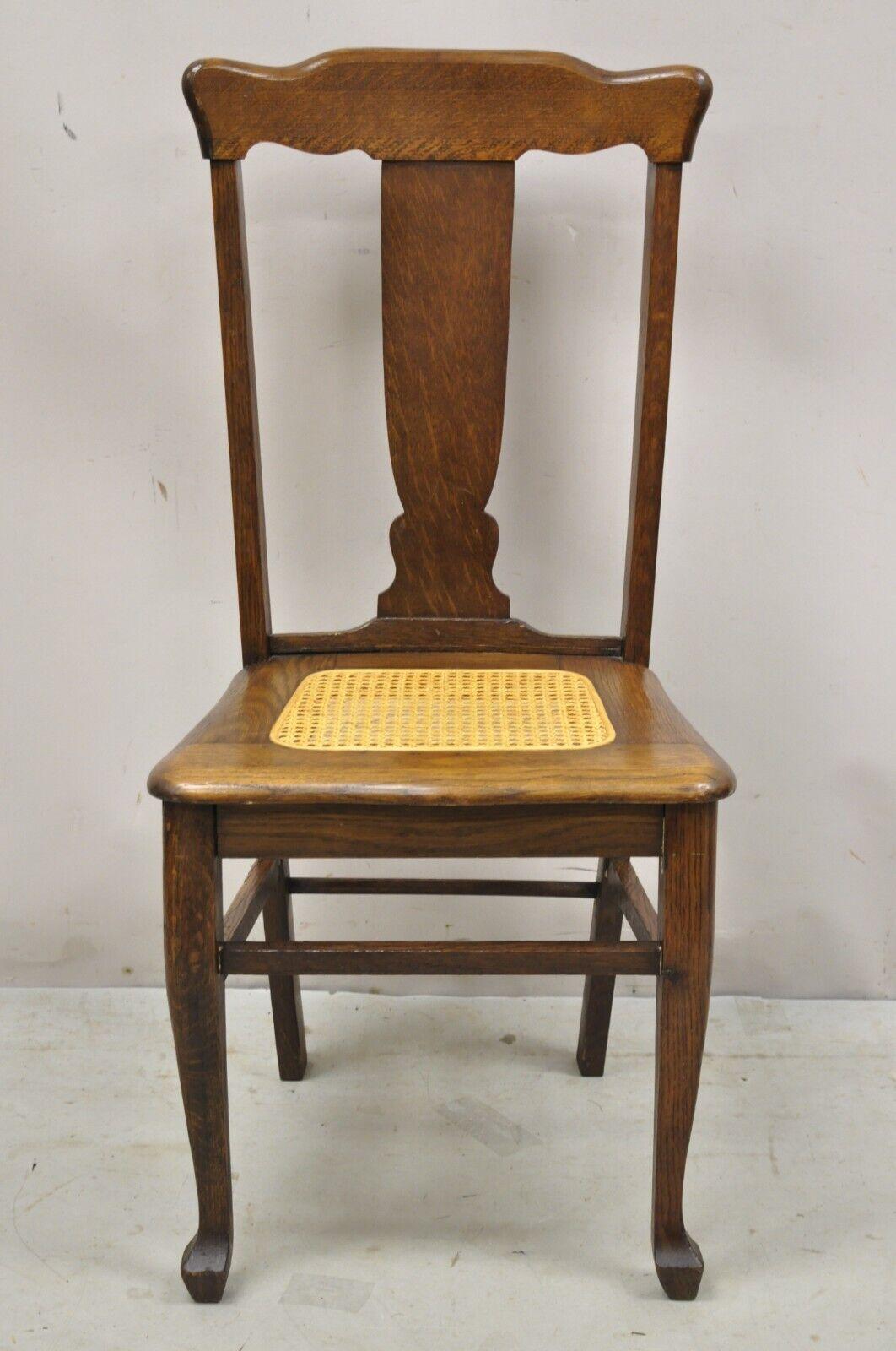 Antique Oak T Back Dining Side Chairs with Cane Seat, Set of 4 5