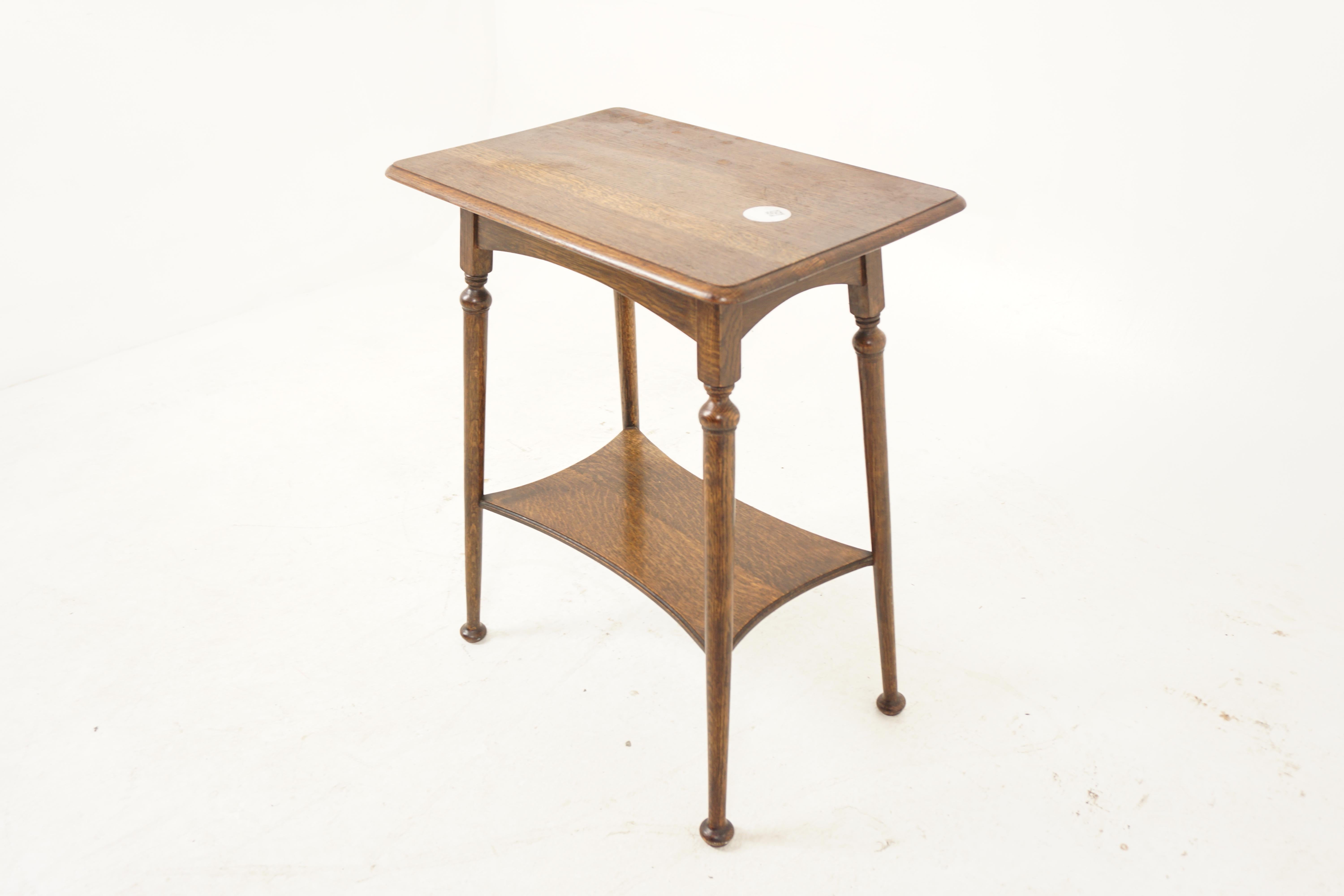 Vintage Oak Table, Arts and Crafts Oak Two Tier End Table, Lamp Table, Antique Furniture, Scotland 1910, H1068

+ Scotland 1910
+ Solid Oak
+ Original Finish
+ Rectangular mould top with bevelled edge
+ Shaped undershelf
+ All standing on