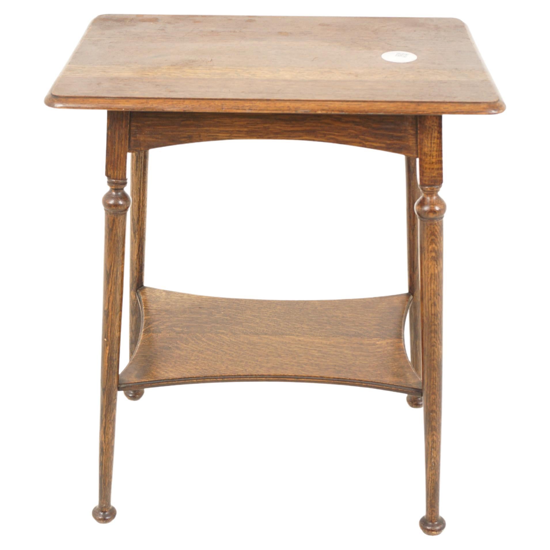 Antique Oak Table, Arts and Crafts Oak Two Tier Lamp Table, Scotland 1910, H1068