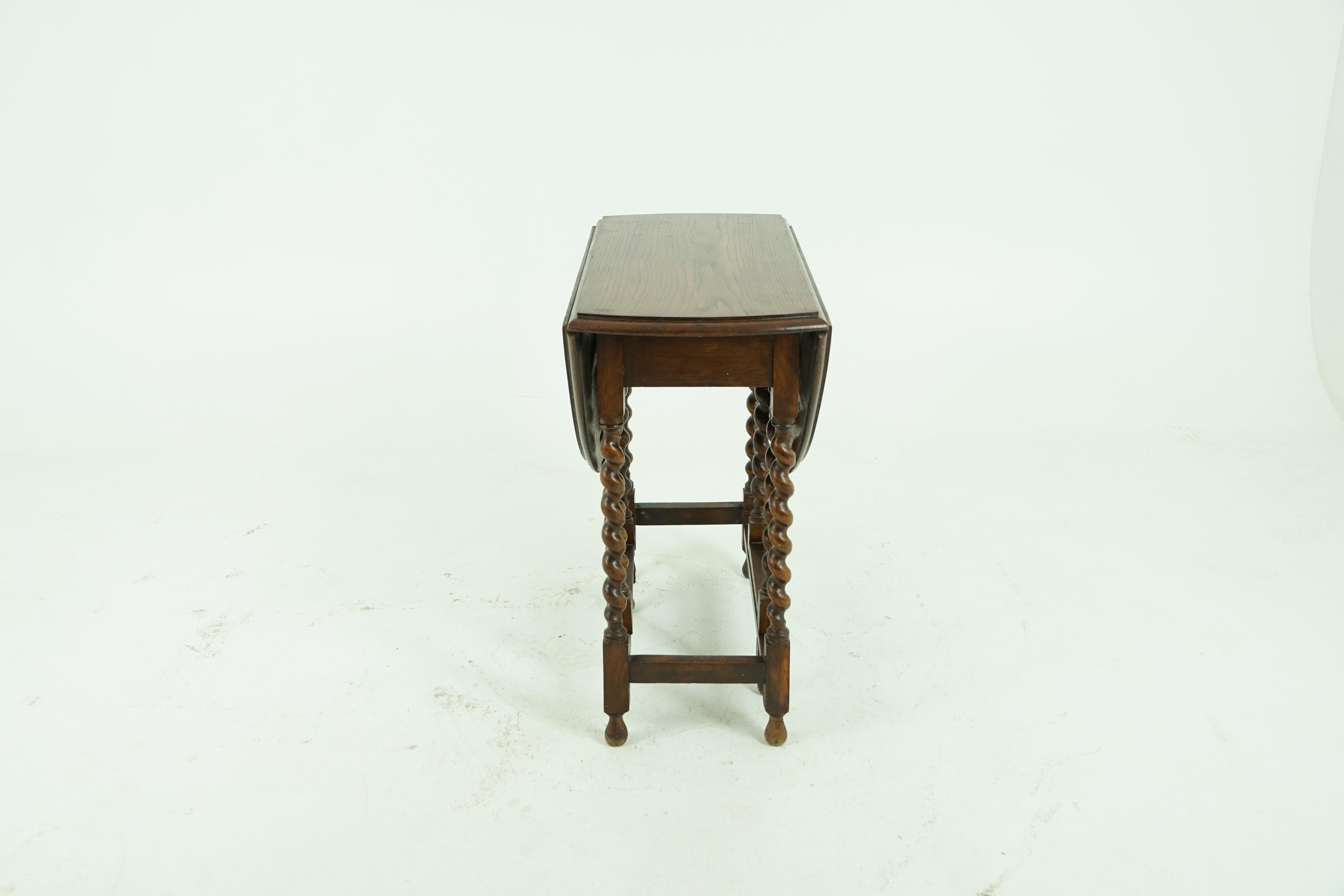 Hand-Crafted Antique Oak Table, Barley Twist Drop Leaf Gateleg Table, Scotland 1920, B1679