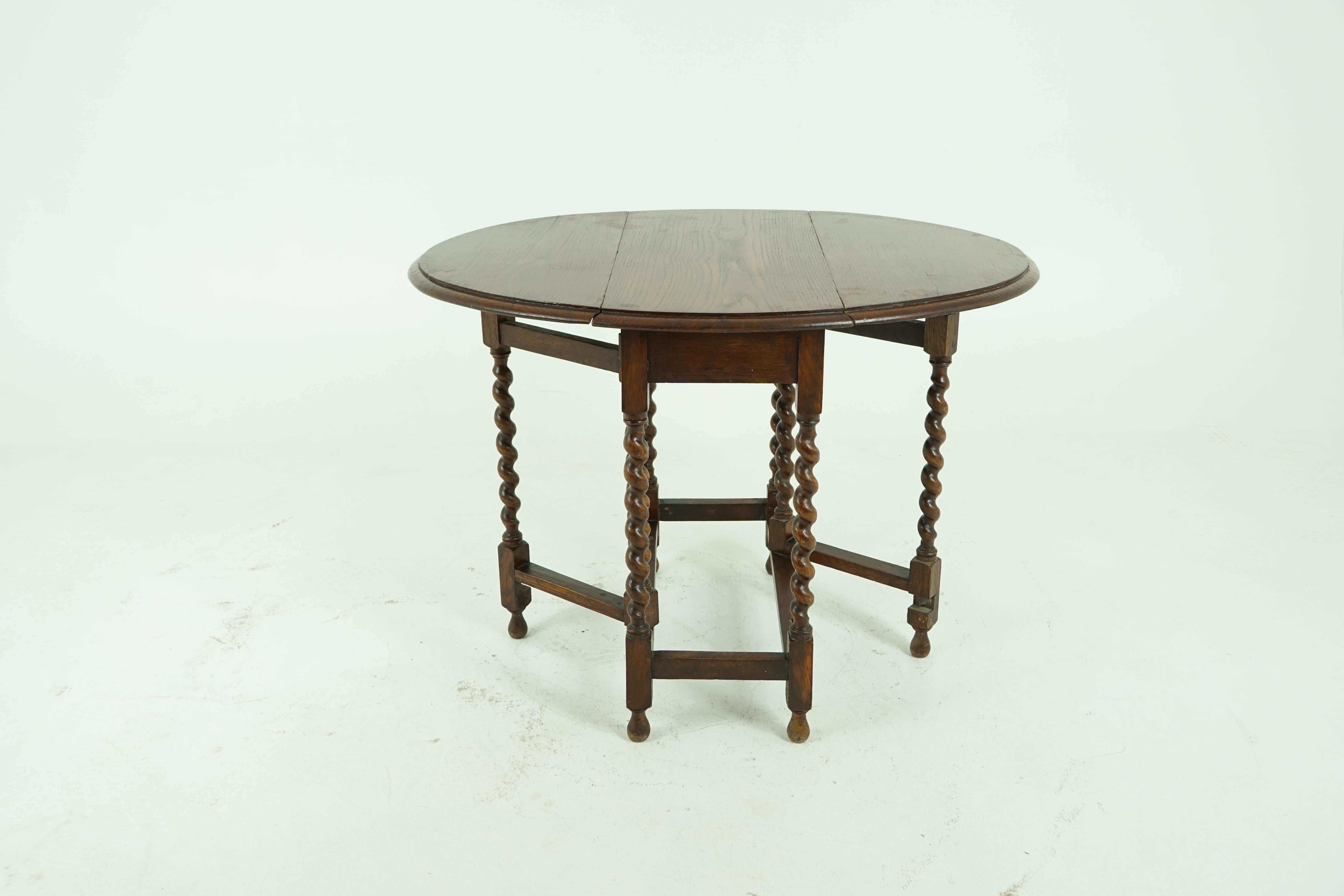 Antique Oak Table, Barley Twist Drop Leaf Gateleg Table, Scotland 1920, B1679 In Good Condition In Vancouver, BC