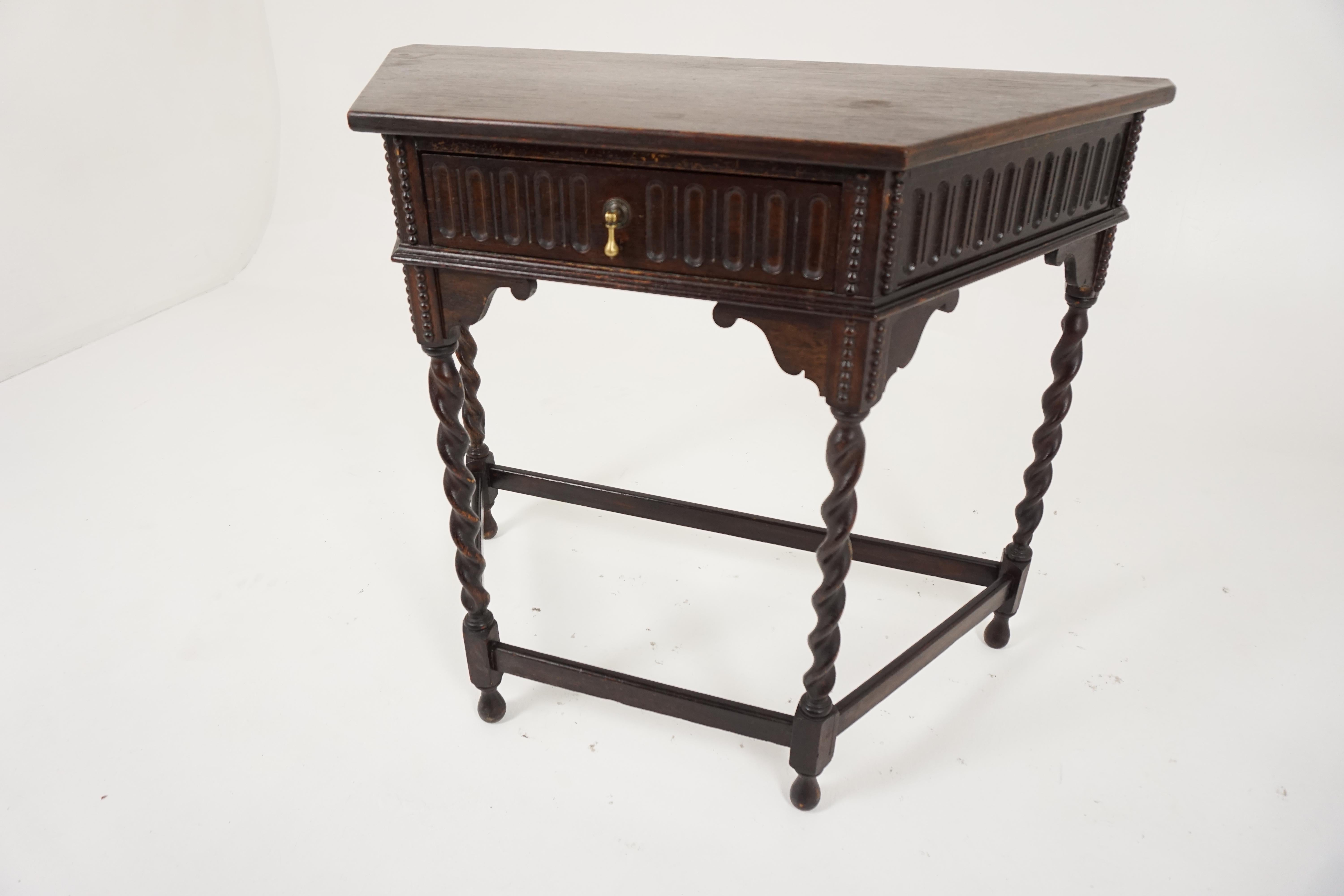 Antique Oak Table, Barley Twist Hall Table with Drawer, Scotland 1920, B1841 In Good Condition In Vancouver, BC