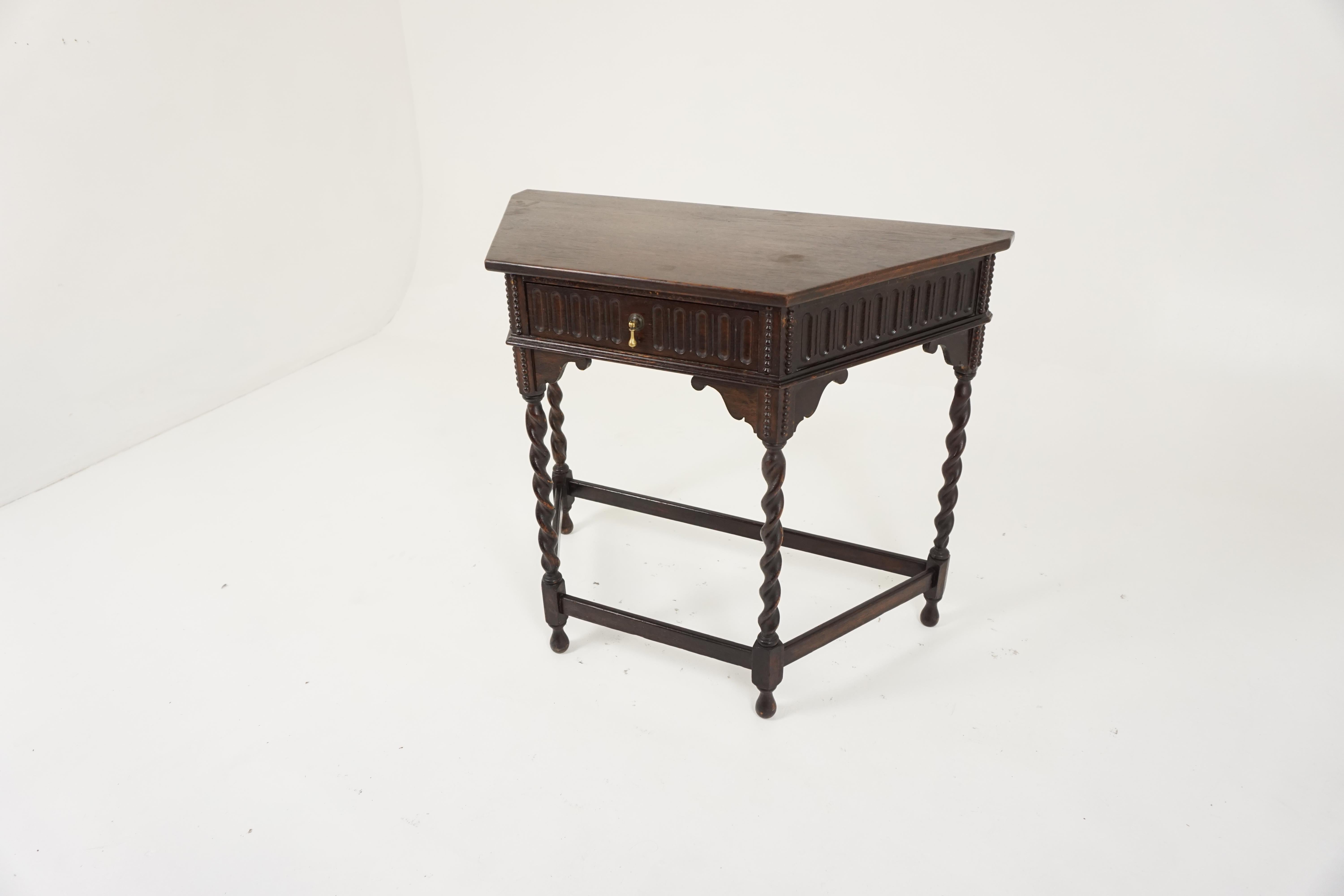 Antique Oak Table, Barley Twist Hall Table with Drawer, Scotland 1920, B1841 1