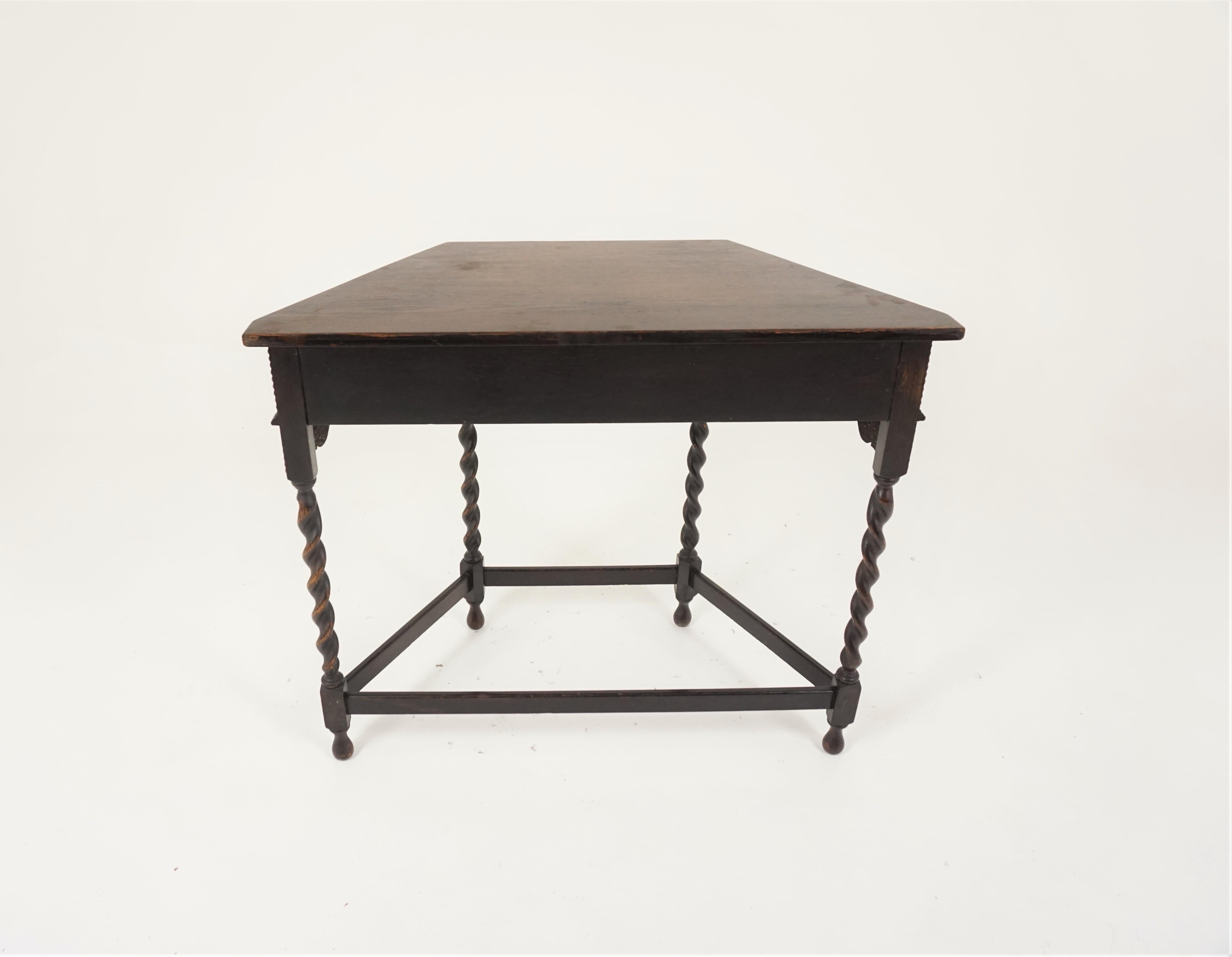 Antique Oak Table, Barley Twist Hall Table with Drawer, Scotland 1920, B1841 2