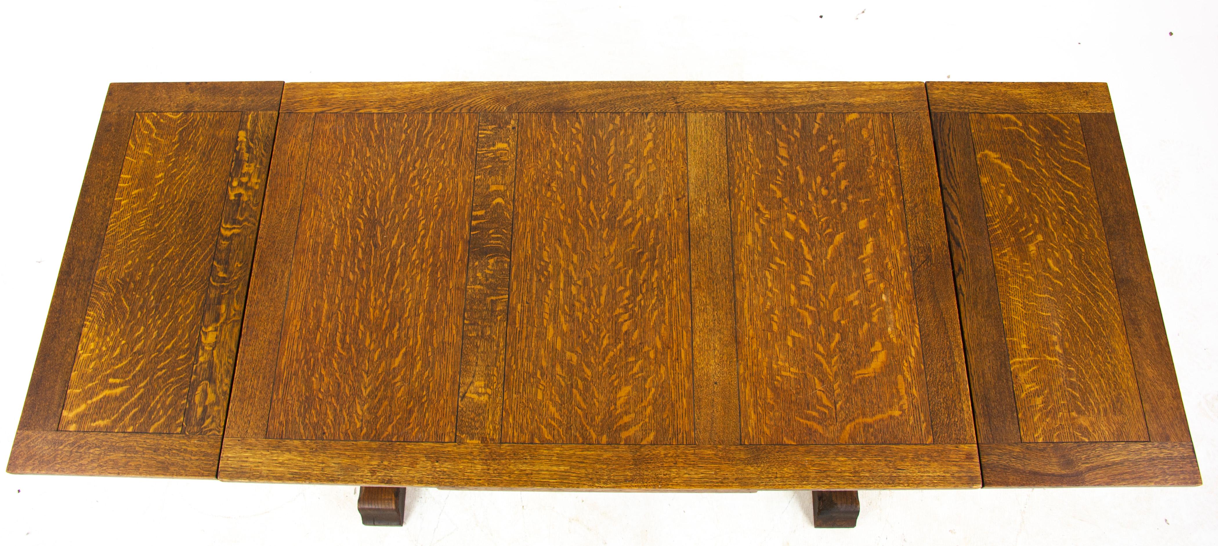 Hand-Crafted Antique Oak Table, Carved Tiger Oak Refectory Table, Scotland 1930, B1454