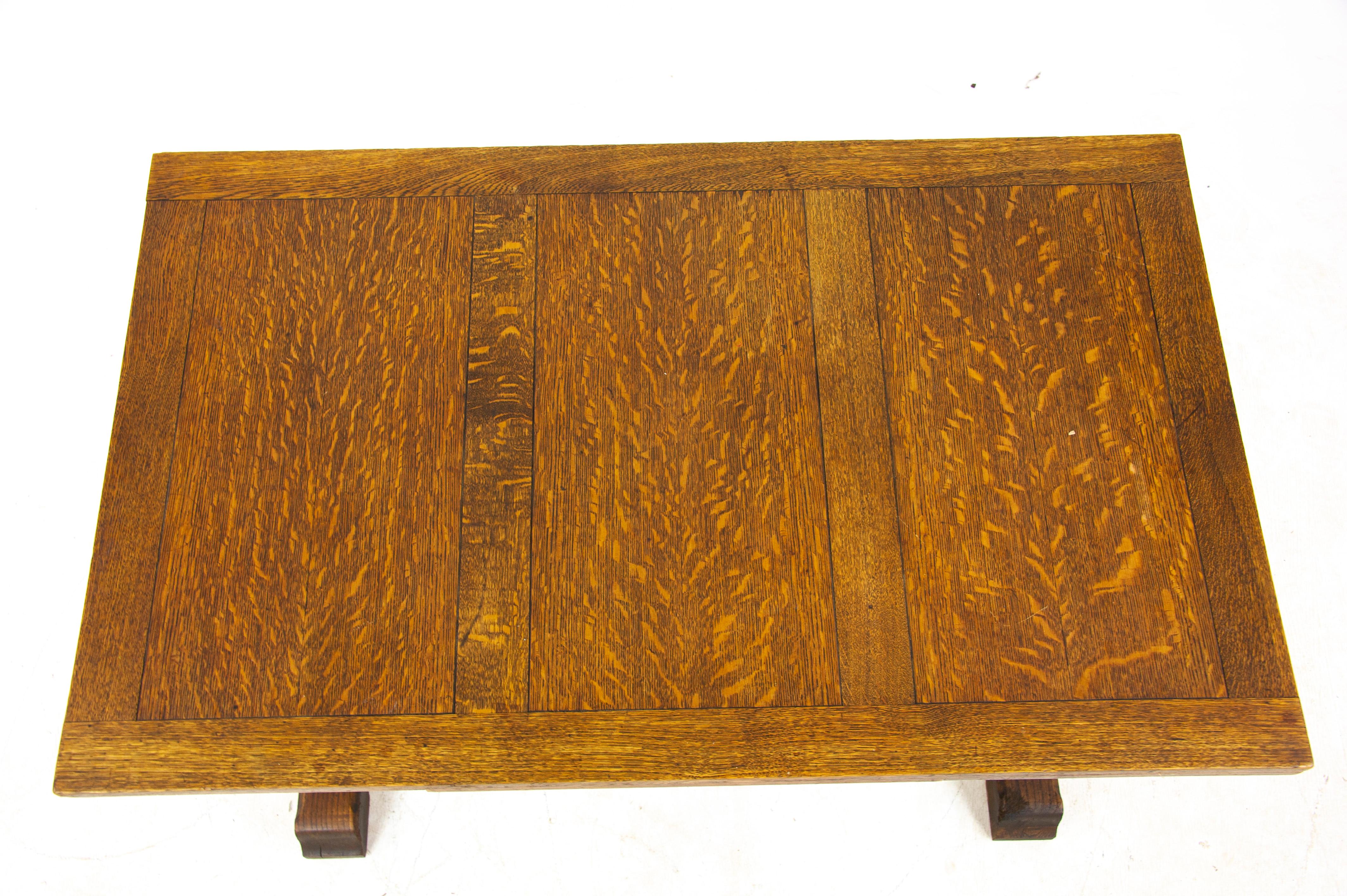 Antique Oak Table, Carved Tiger Oak Refectory Table, Scotland 1930, B1454 In Good Condition In Vancouver, BC