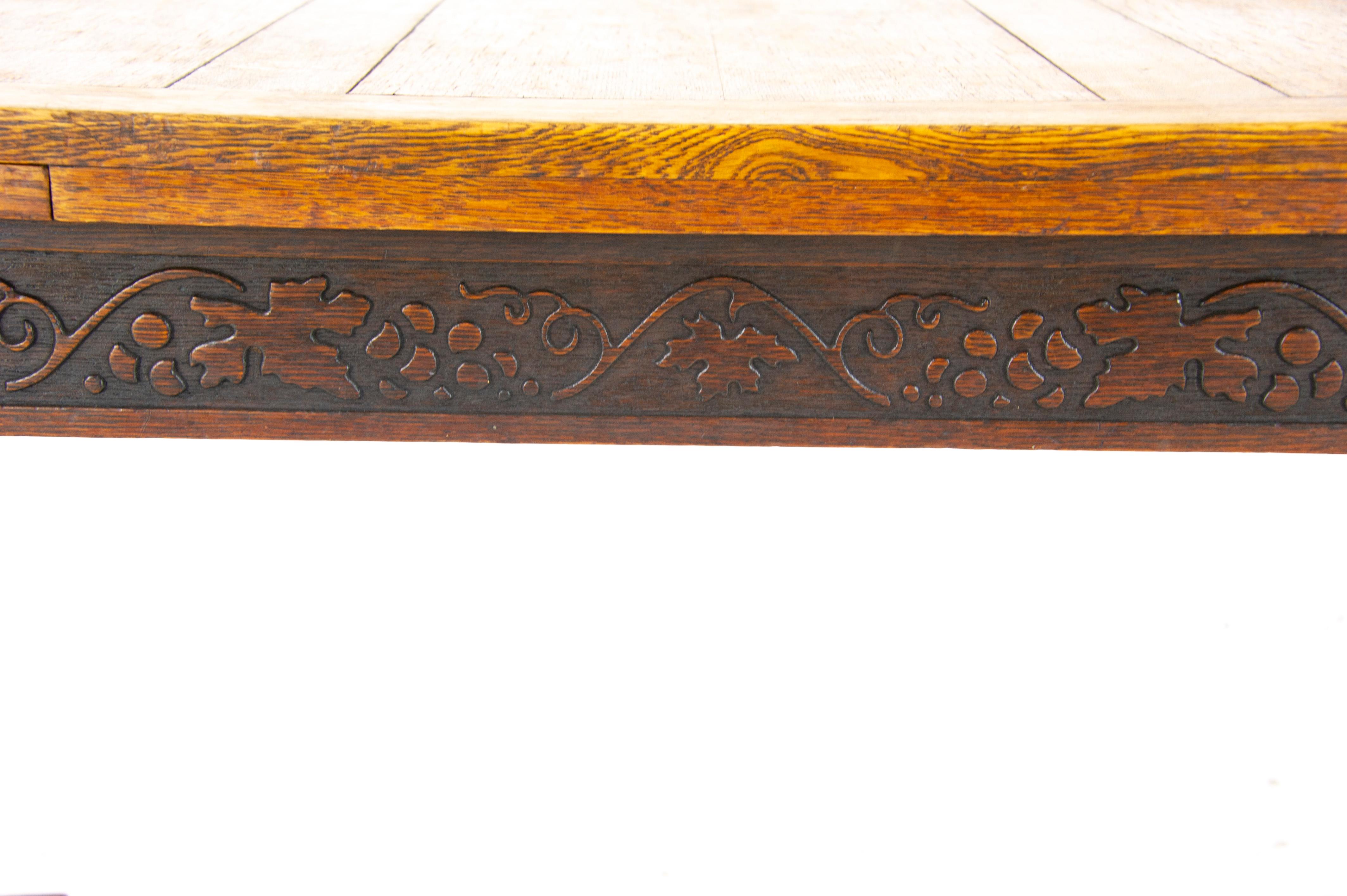 Early 20th Century Antique Oak Table, Carved Tiger Oak Refectory Table, Scotland 1930, B1454