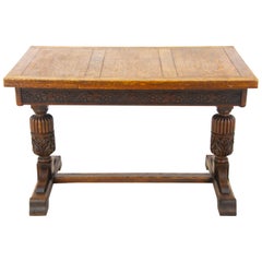 Antique Oak Table, Carved Tiger Oak Refectory Table, Scotland 1930, B1454