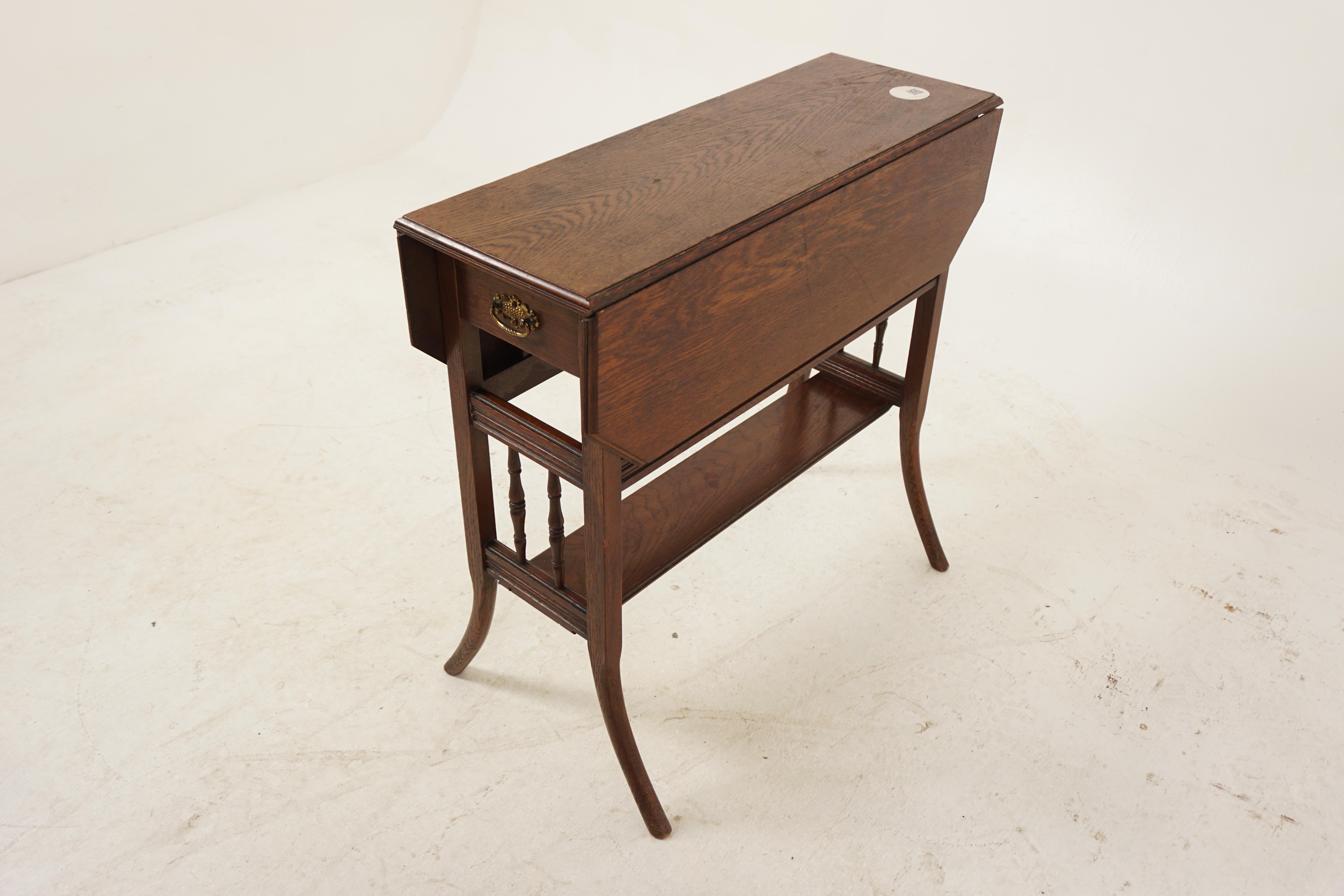 Antique Oak Table, Victorian Oak Gateleg Drop Leaf Table with Drawers, Antique Furniture, Scotland 1890, H1093
 
+ Scotland 1890
+ Solid oak
+ Original finish
+ Rectangular solid oak top
+ Pair of canted leaves to the side
+ Single pull out