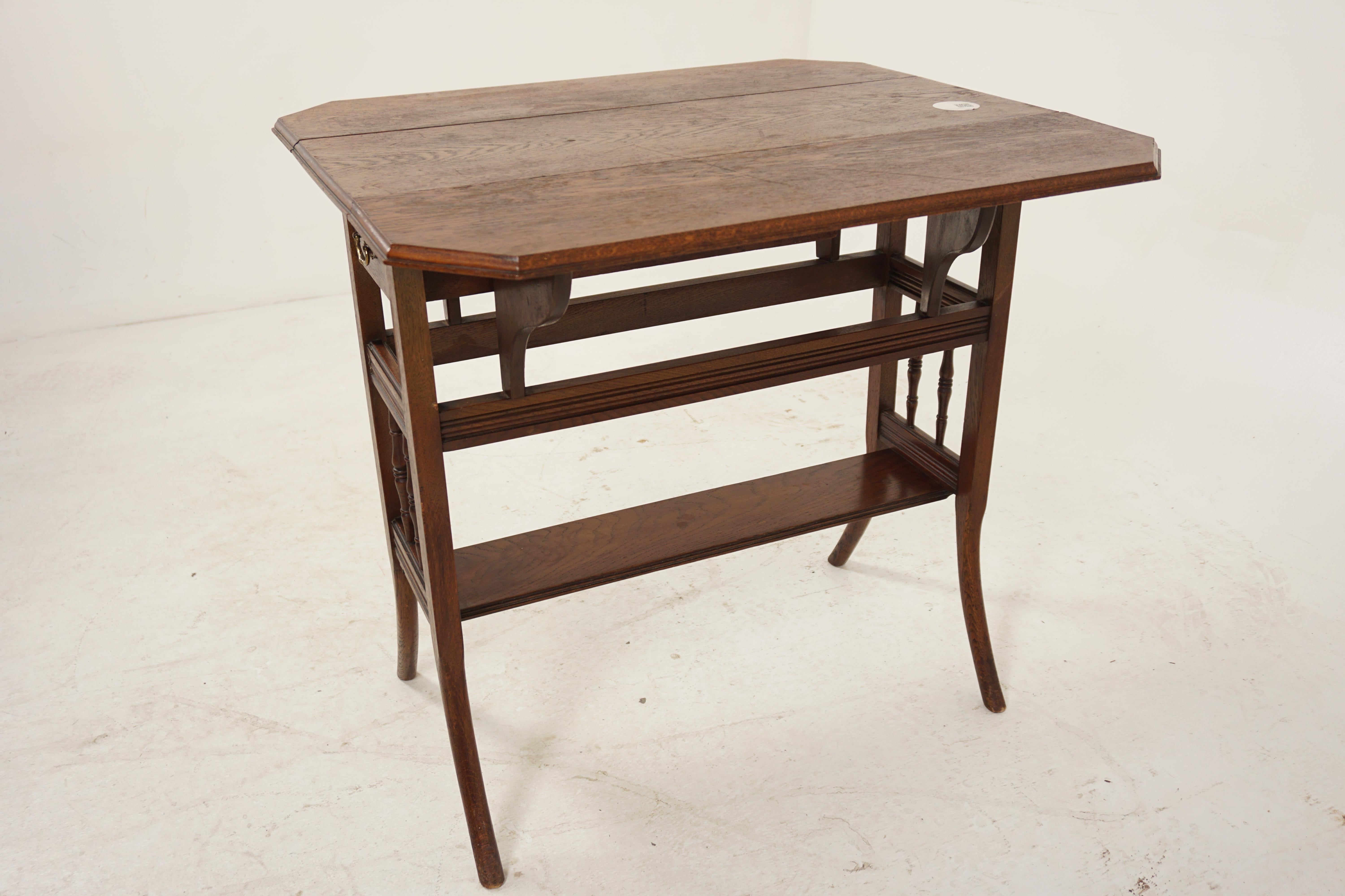 Late 19th Century Antique Oak Table, Gateleg Drop Leaf Table with Drawers, Scotland 1890, H1093 For Sale