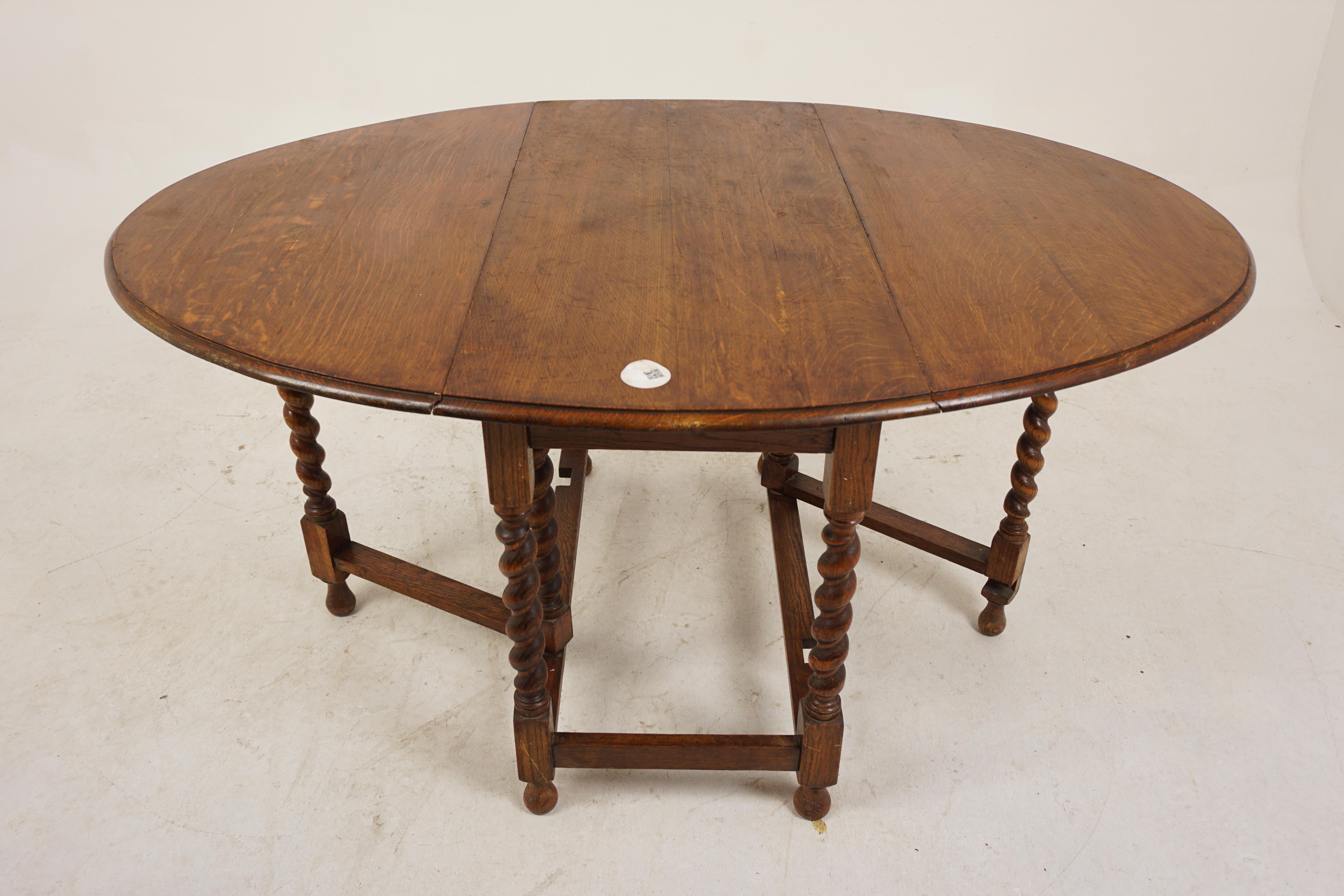 Hand-Crafted Antique Oak Table, Large Drop Leaf Dining Table, Scotland 1920, H1094