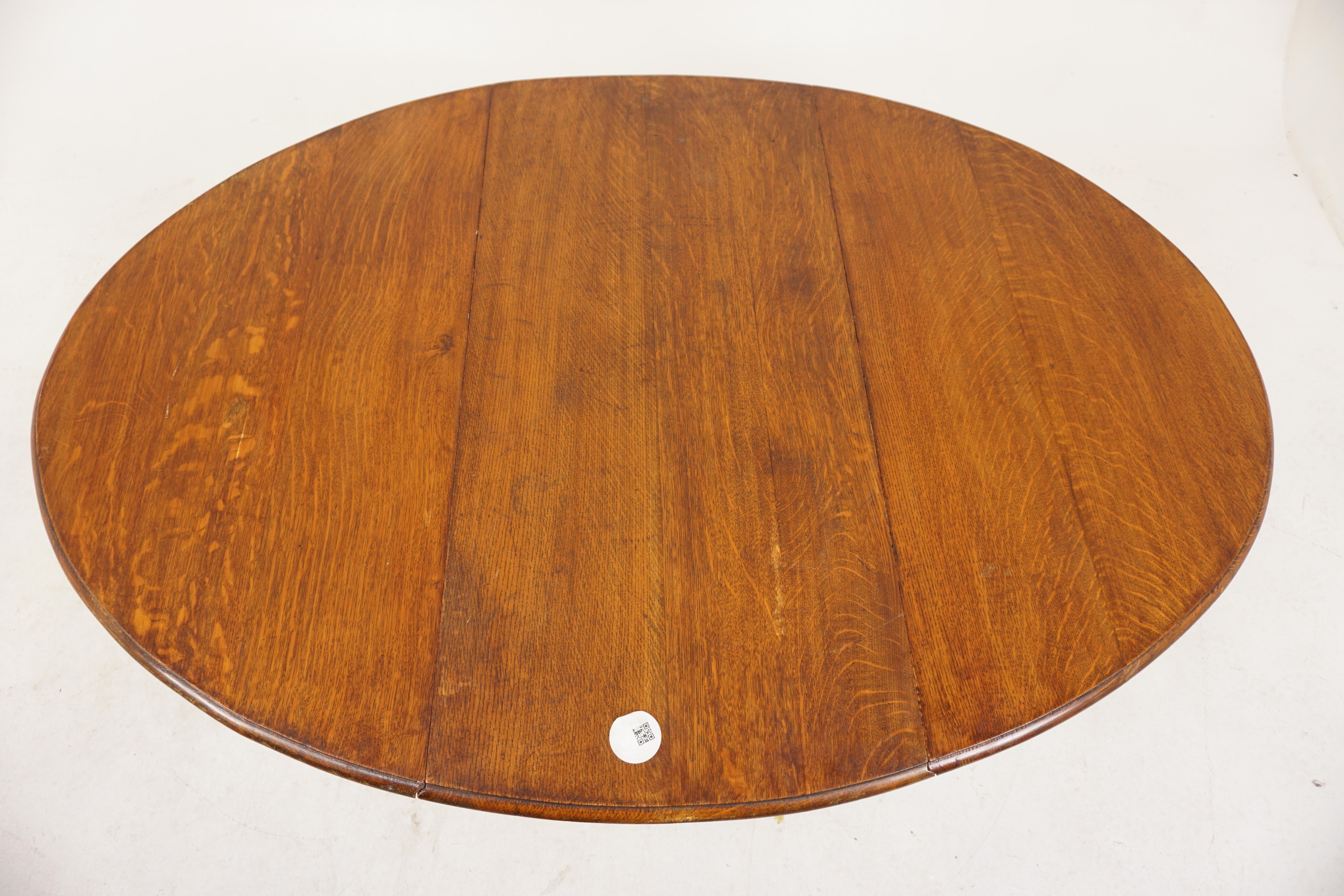 Early 20th Century Antique Oak Table, Large Drop Leaf Dining Table, Scotland 1920, H1094