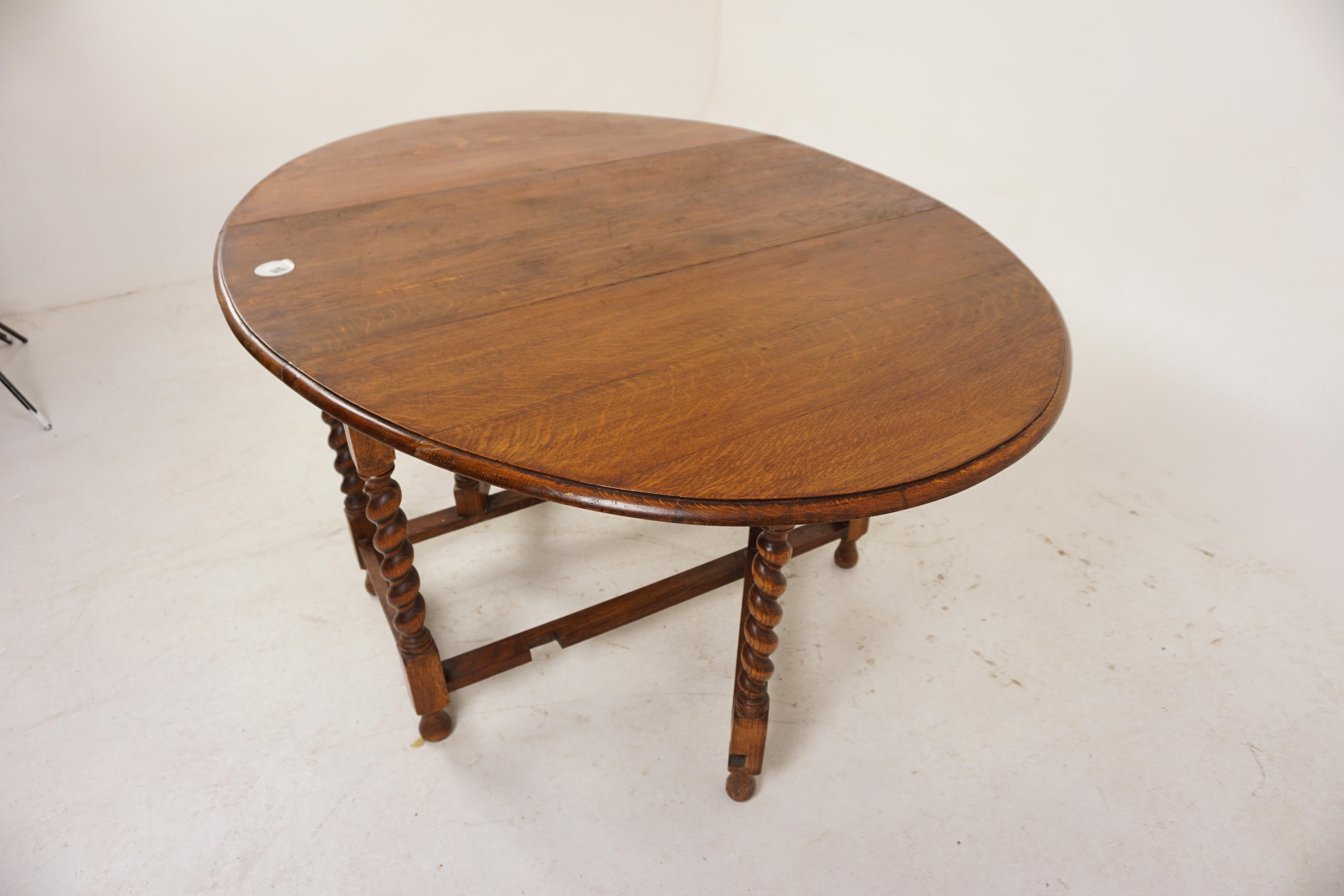Antique Oak Table, Large Drop Leaf Dining Table, Scotland 1920, H1094 2