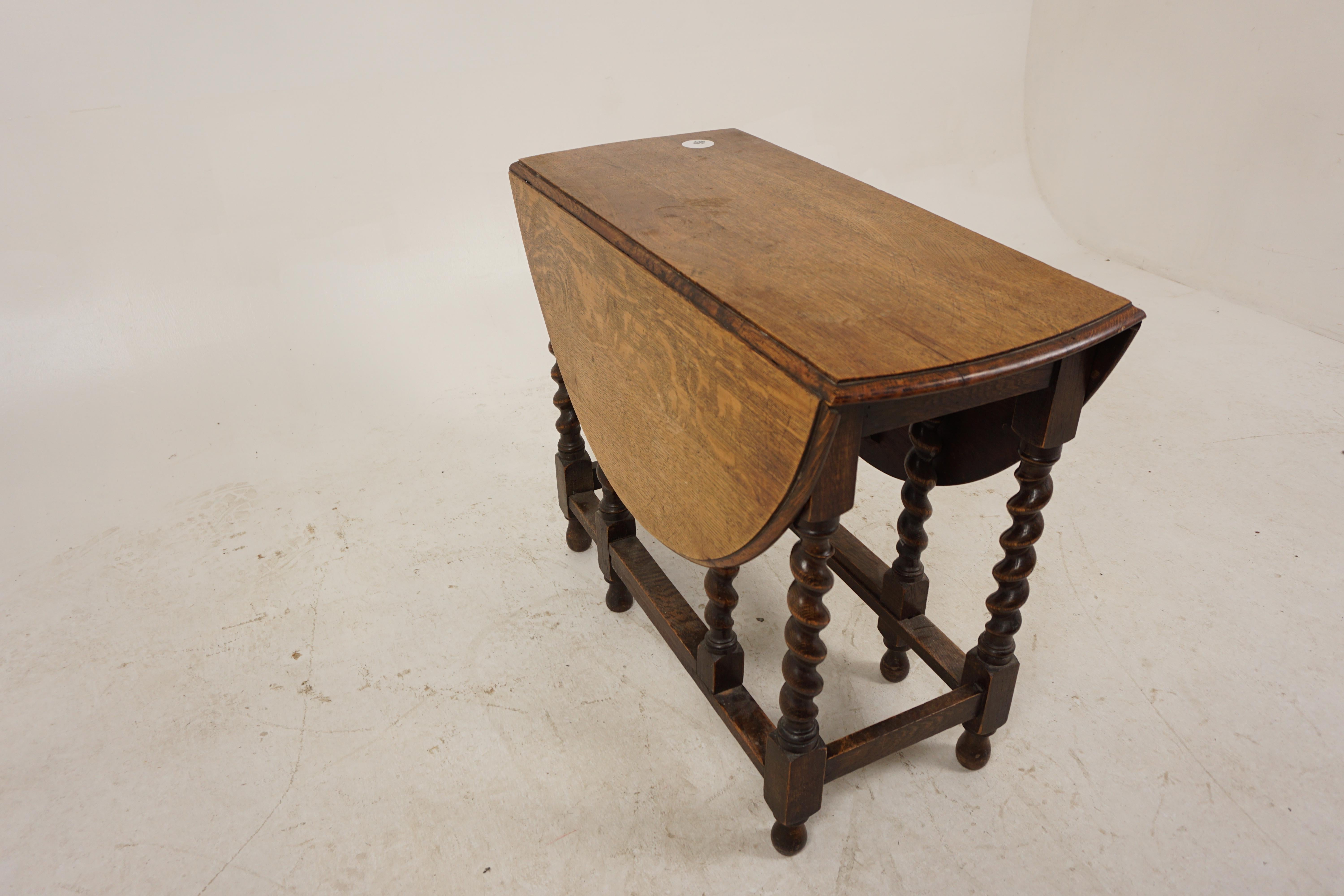 British Antique Oak Table, Oak Barley Twist Gateleg, Drop Leaf, Scotland 1910, H1024