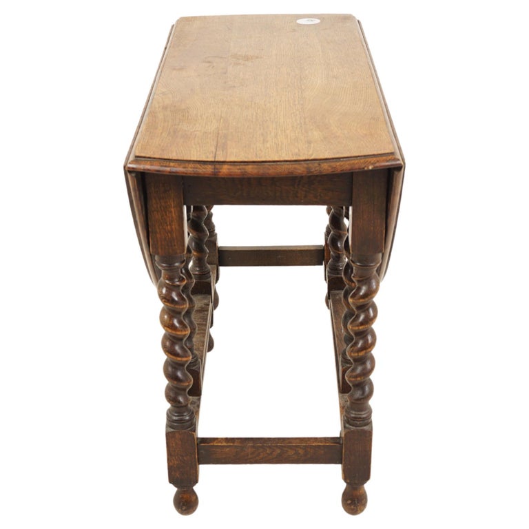 Antique Oak Table, Oak Barley Twist Gateleg, Drop Leaf, Scotland 1910