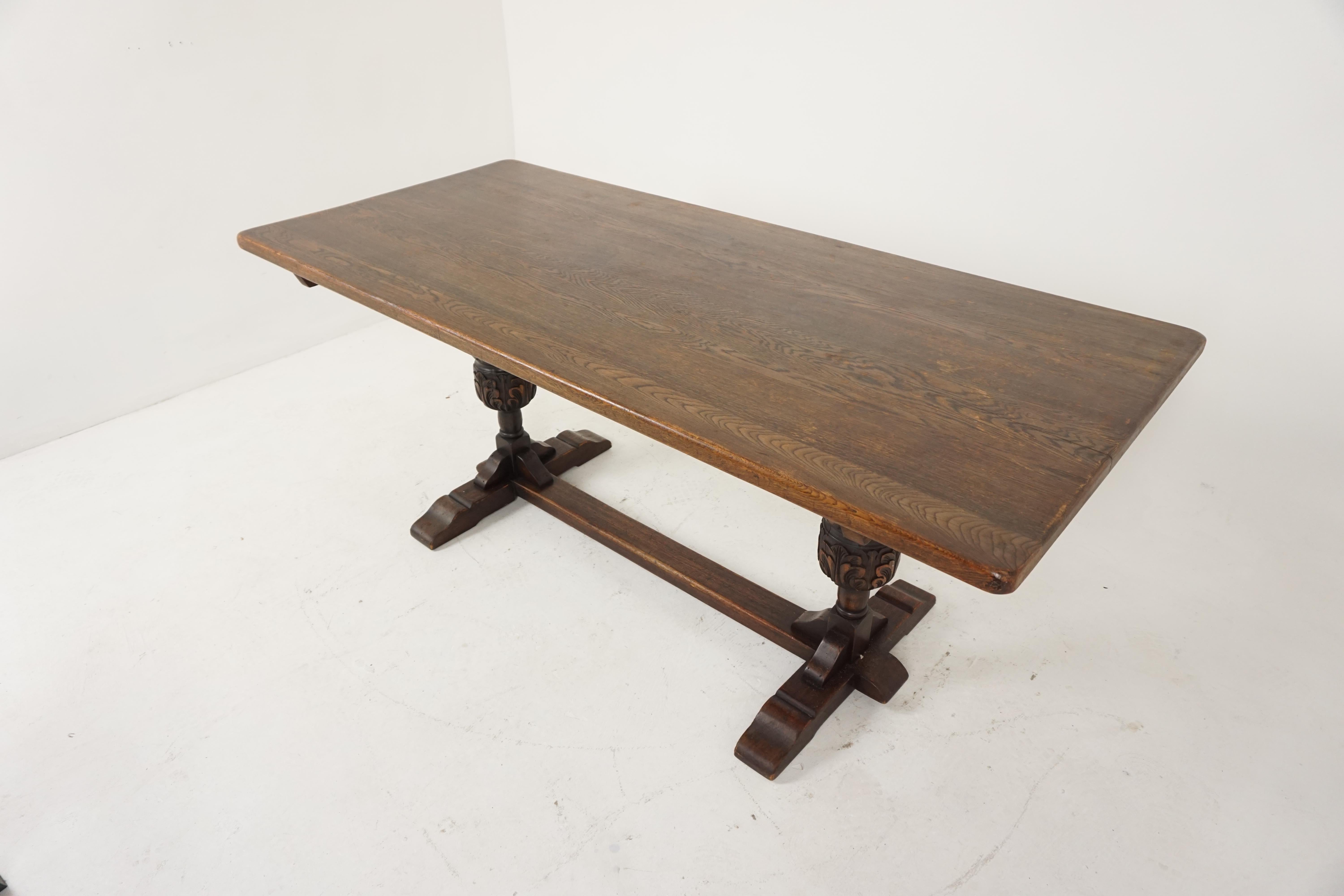 Hand-Crafted Antique Oak Table, Refectory Farmhouse Dining Table, Scotland 1930, B1813