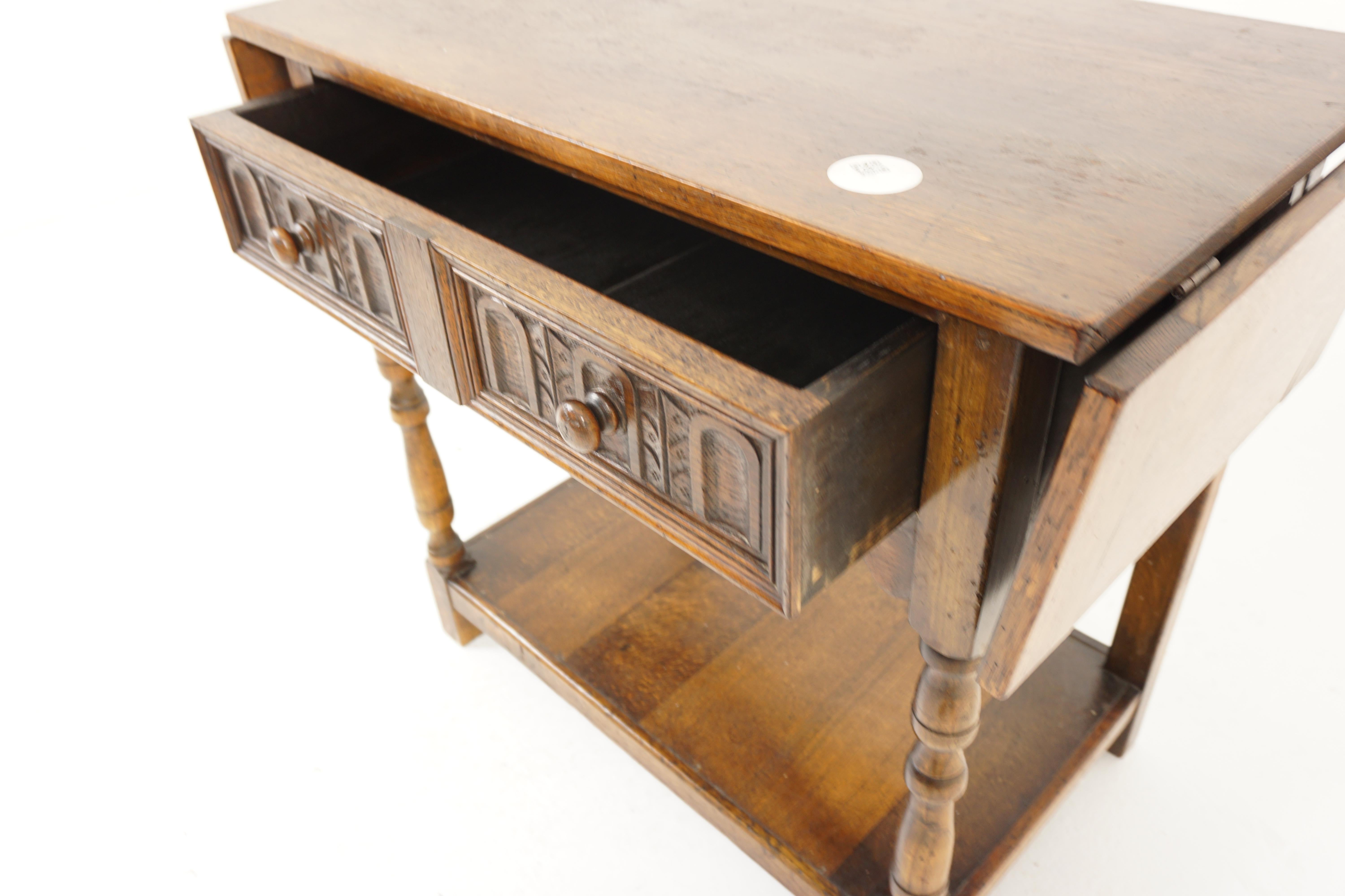 Scottish Antique Oak Table, Serving Table with Leaves, Hall Table, Scotland 1930, H1053