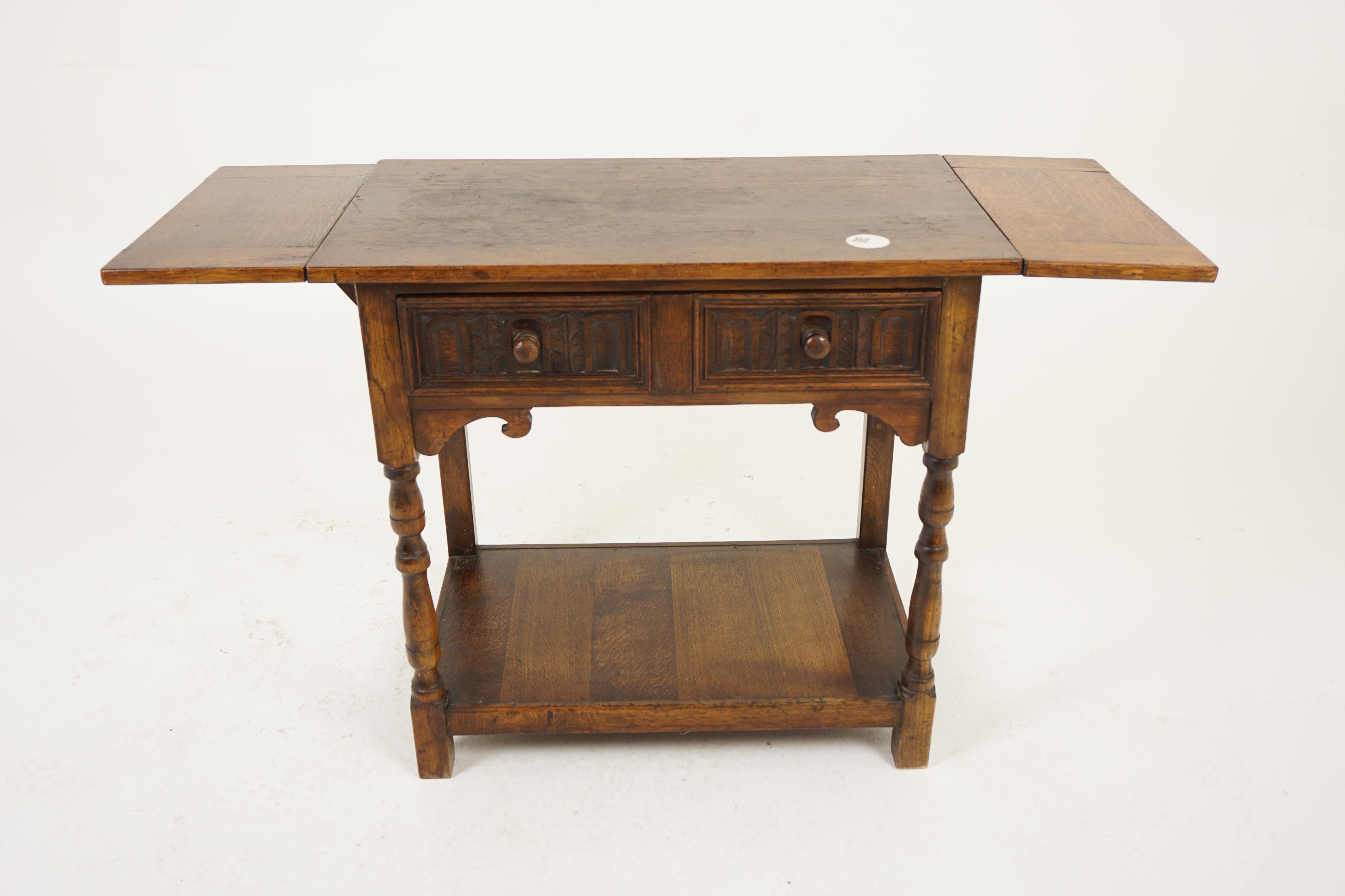 Hand-Crafted Antique Oak Table, Serving Table with Leaves, Hall Table, Scotland 1930, H1053