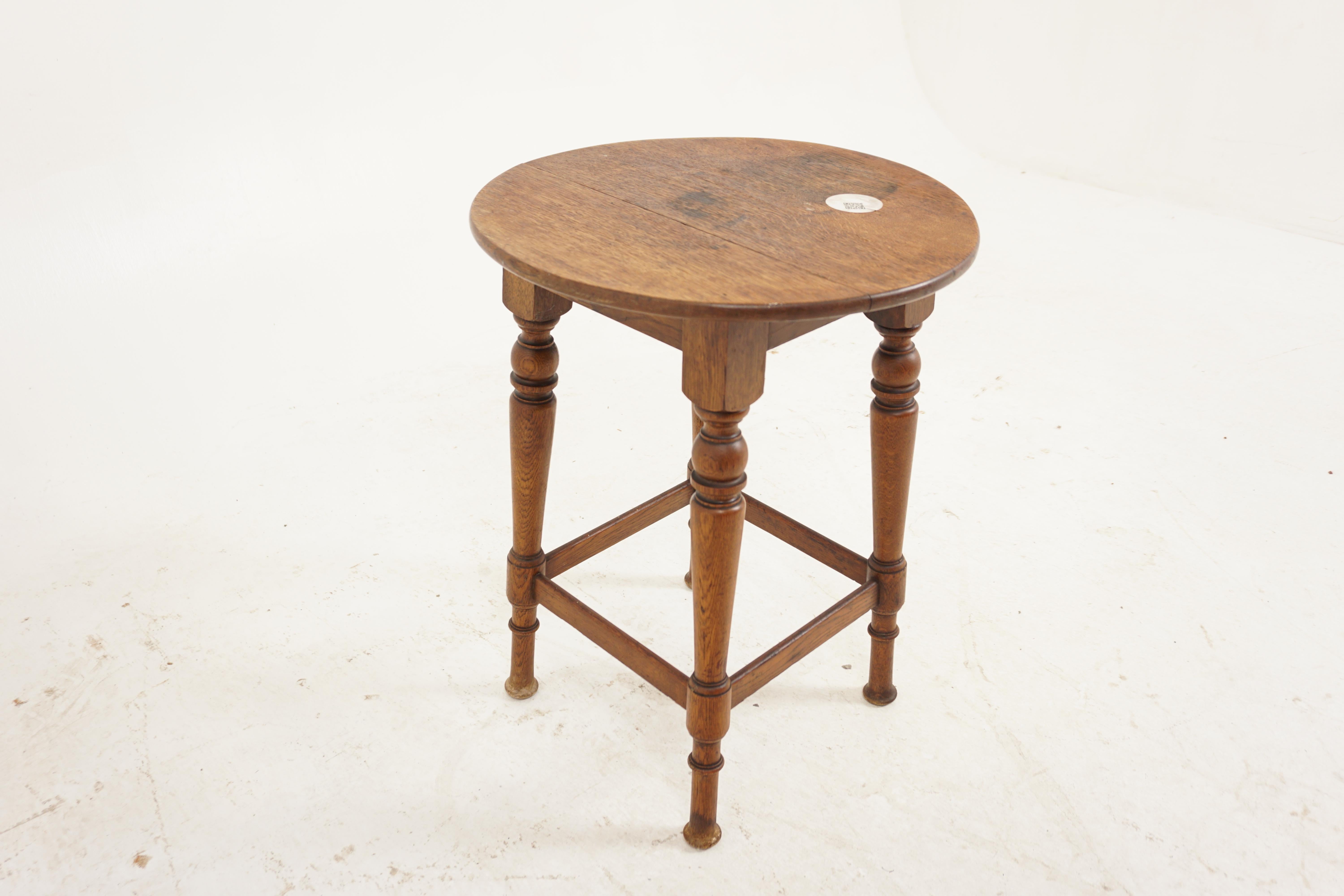 Scottish Antique Oak Table, Small Circular Plant Stand, Scotland 1920, H1100