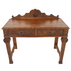 Antique Oak Table, Superbly Carved Green Man Oak Hall Table, Scotland 1890 B2128