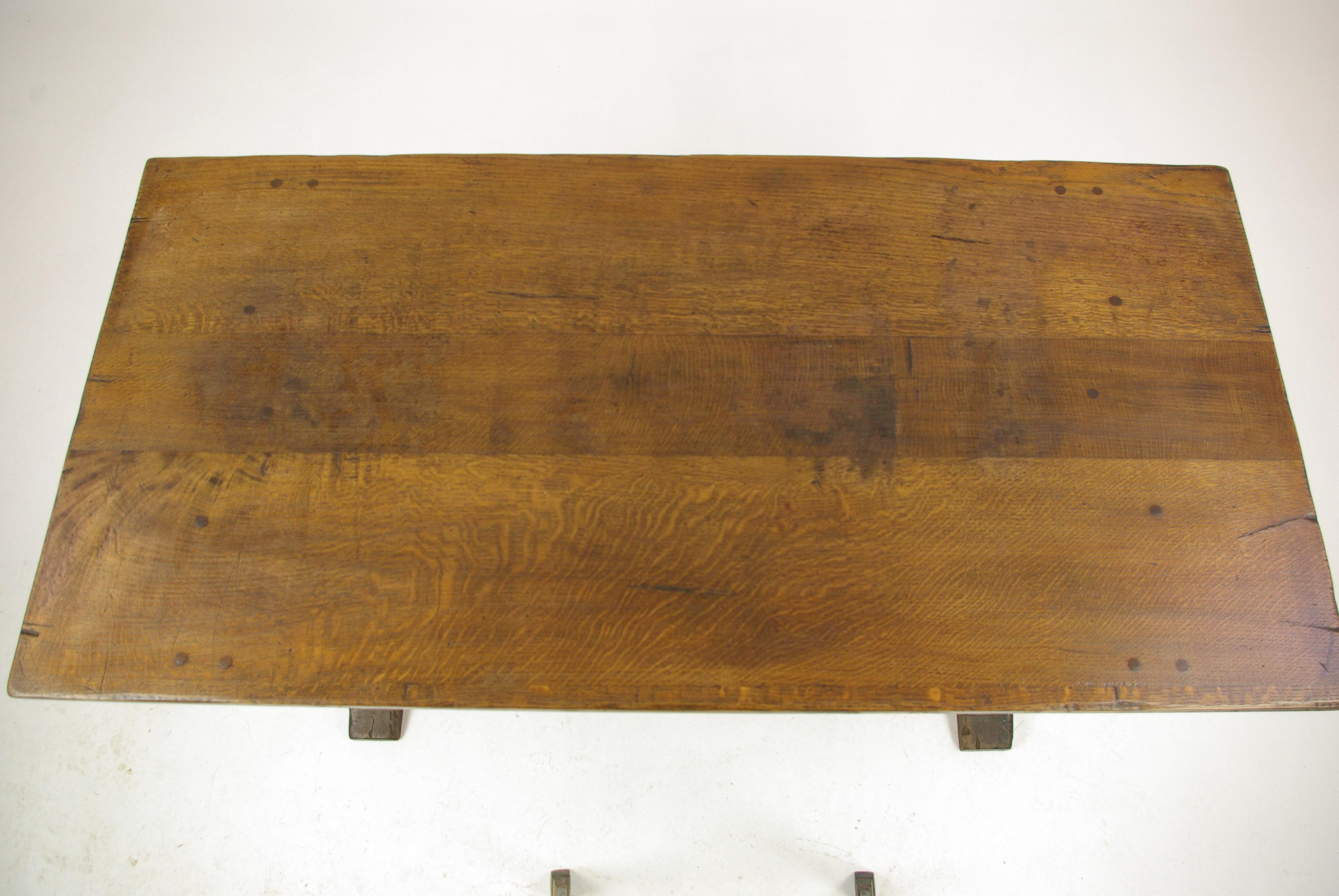 Hand-Crafted Antique Oak Table, Tiger Oak Farm House Refectory Table, Scotland, 1920s
