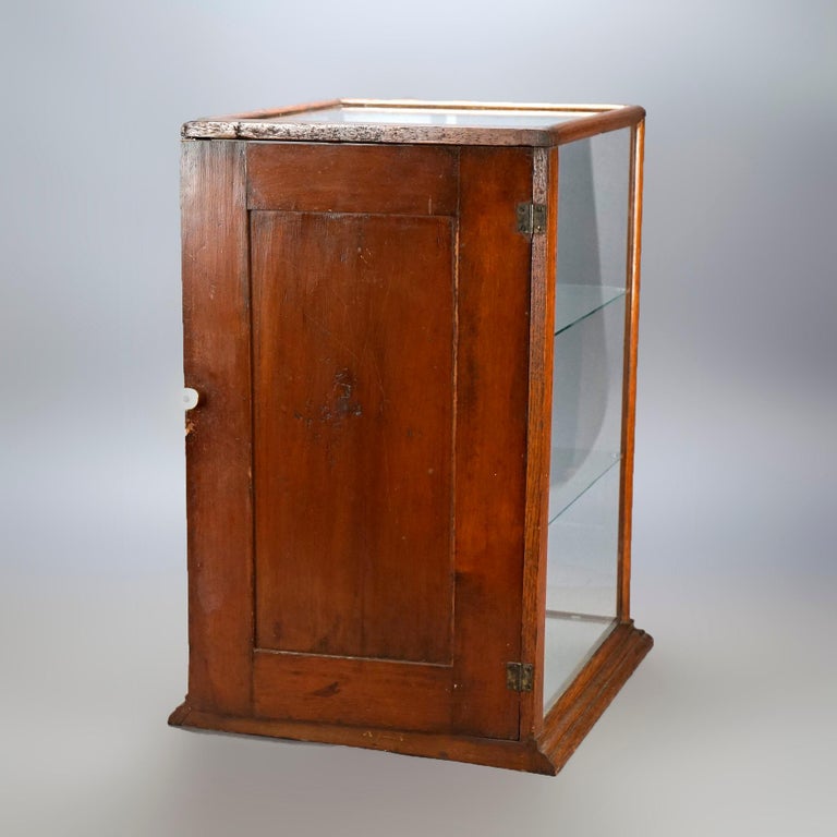 Antique Oak Table Top Country Store Mirrored Display Showcase Display