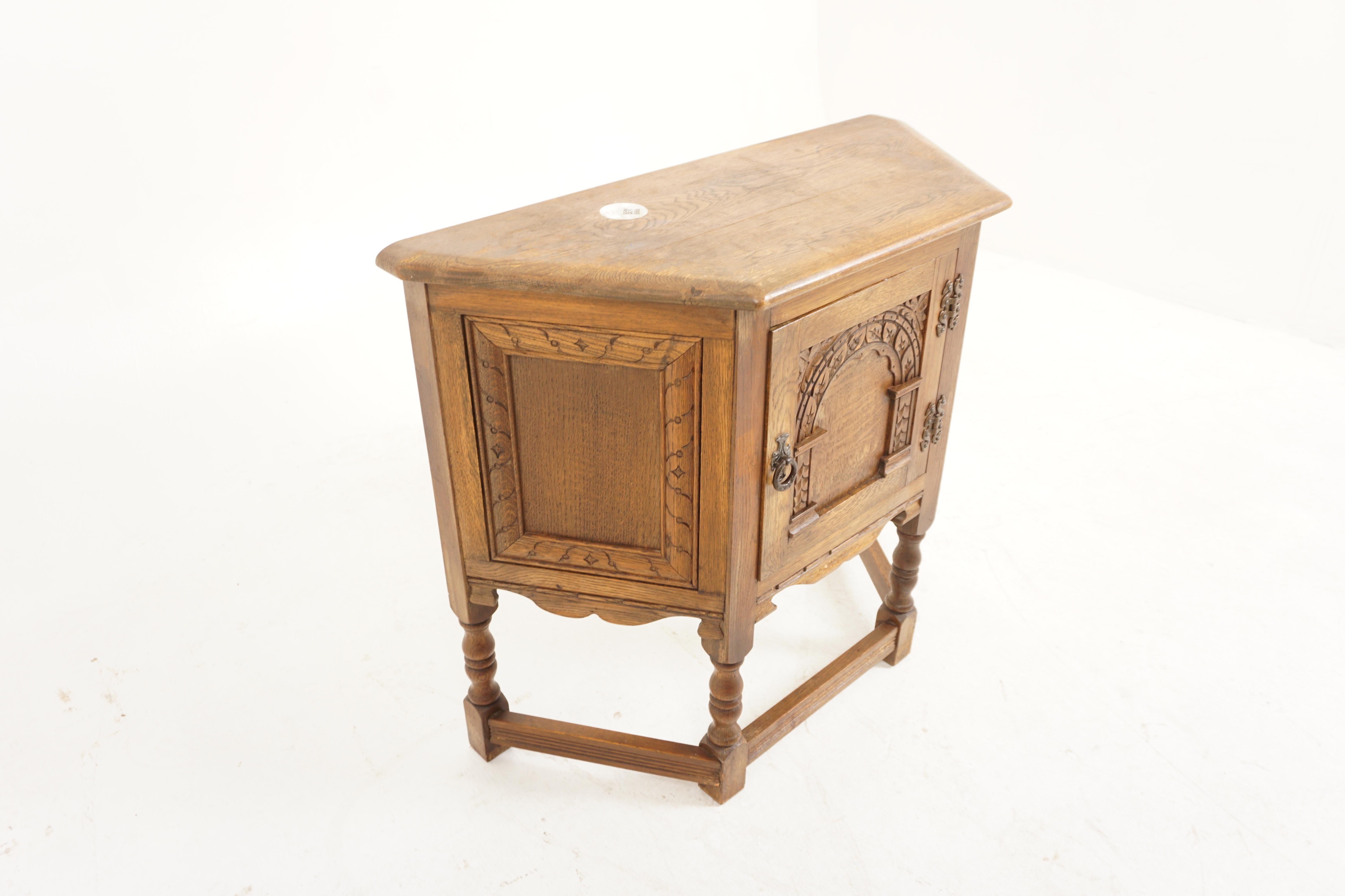 Scottish Antique Oak Table, Vintage Carved Oak Sofa and Hall Table, Scotland 1930, H1076