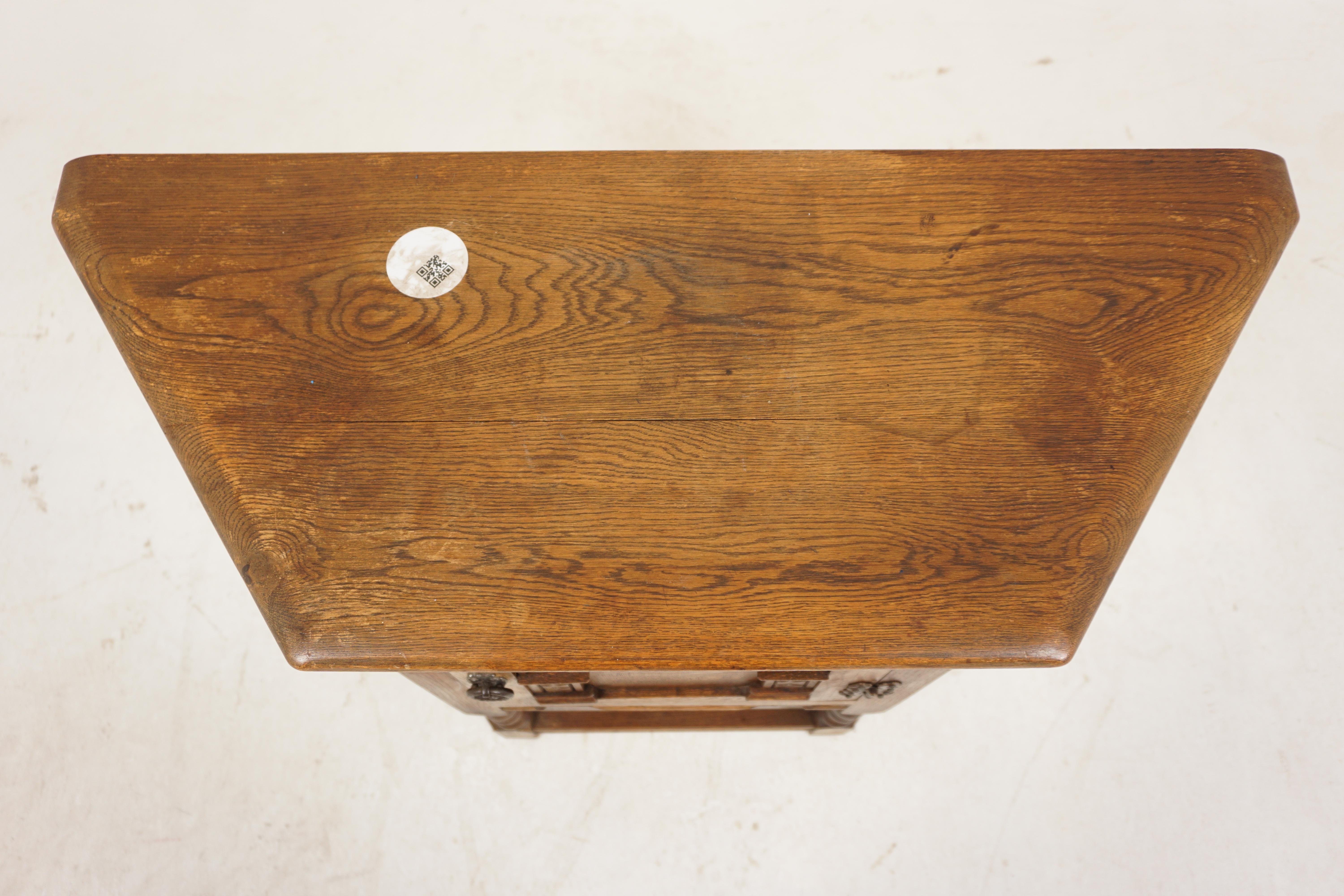Hand-Crafted Antique Oak Table, Vintage Carved Oak Sofa and Hall Table, Scotland 1930, H1076