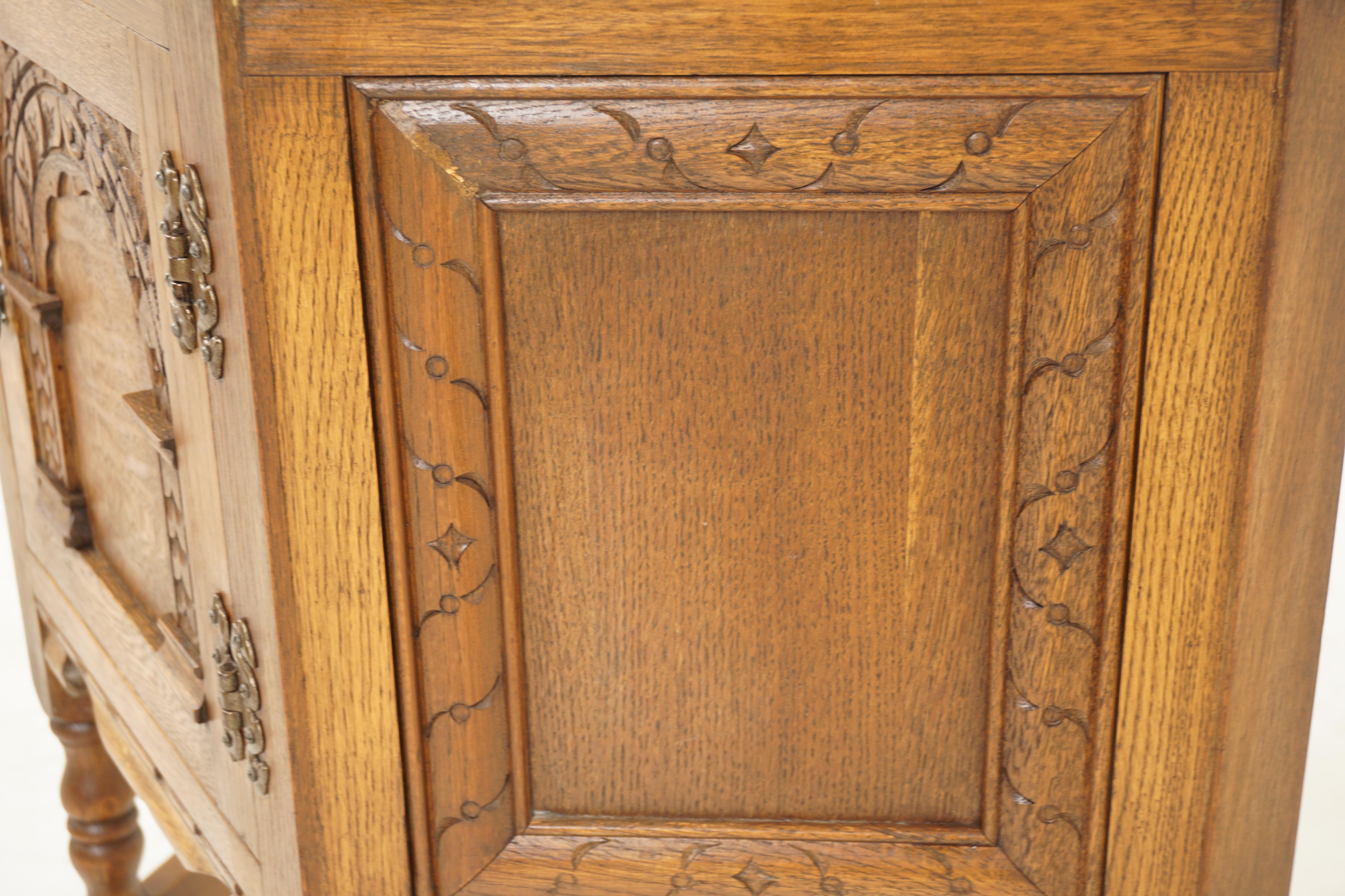 Antique Oak Table, Vintage Carved Oak Sofa and Hall Table, Scotland 1930, H1076 2