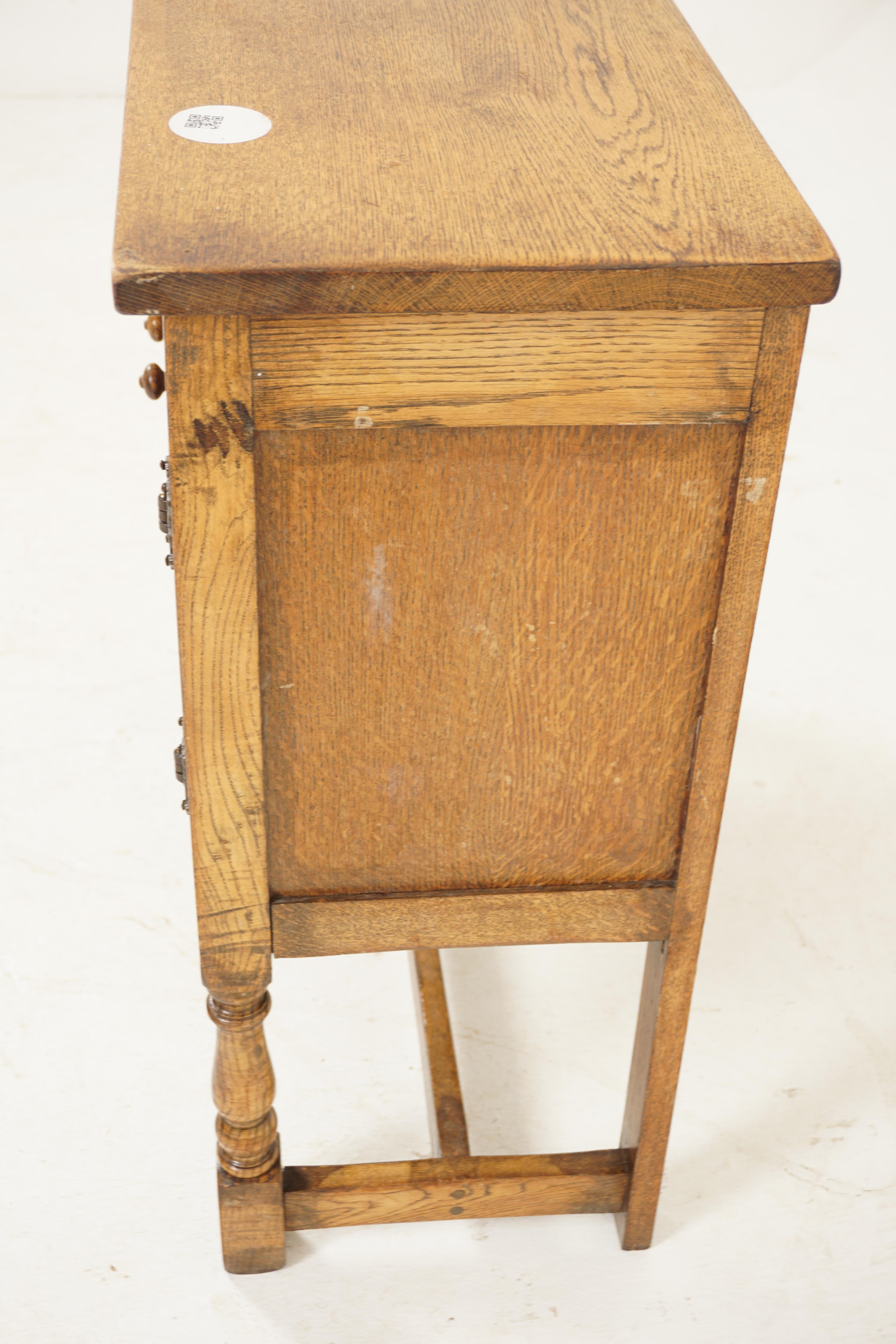 Antique Oak Table, Vintage Small Carved Oak Cupboard, Scotland 1930, H1079 1