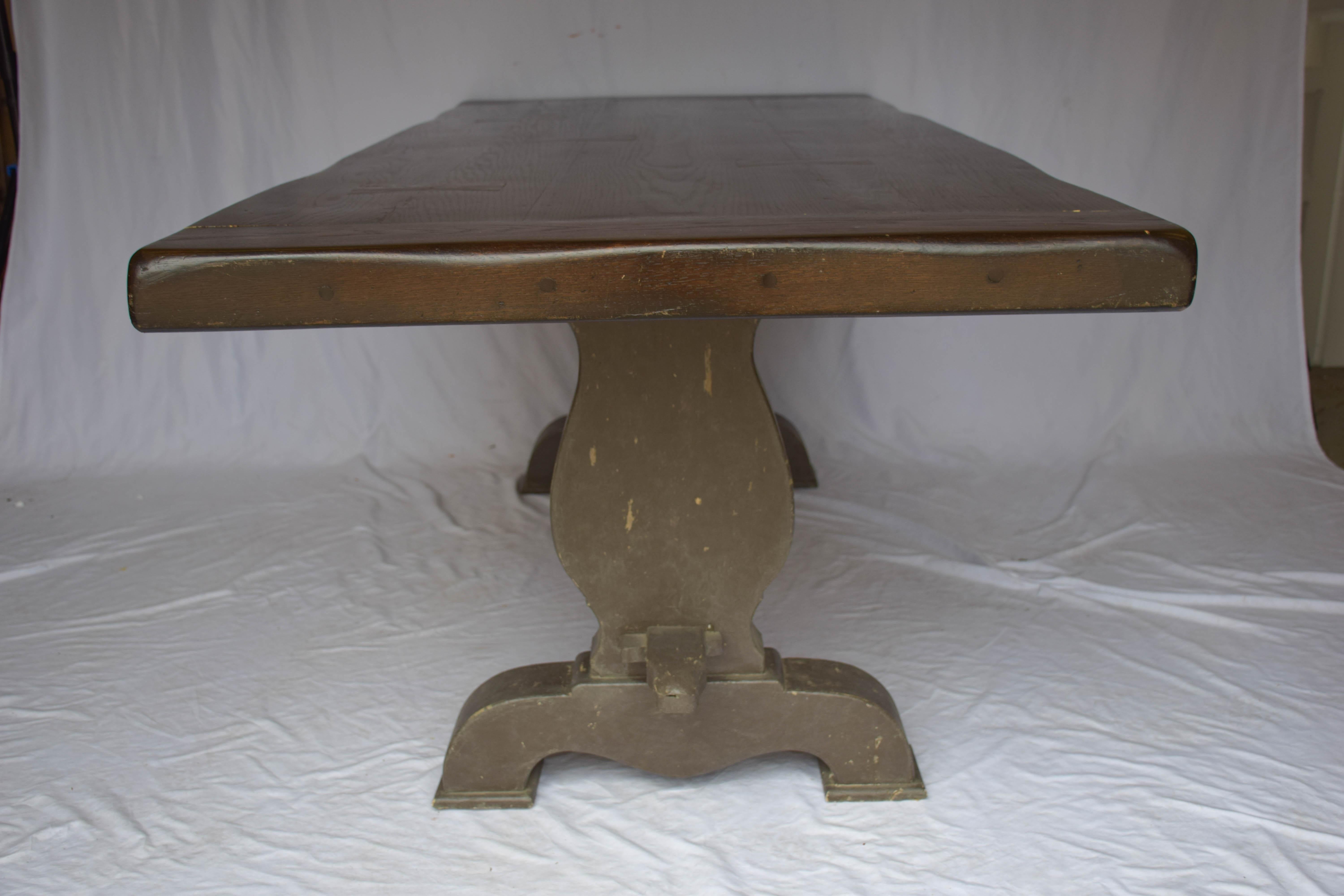 Antique Oak Table with Painted Base In Good Condition For Sale In Houston, TX