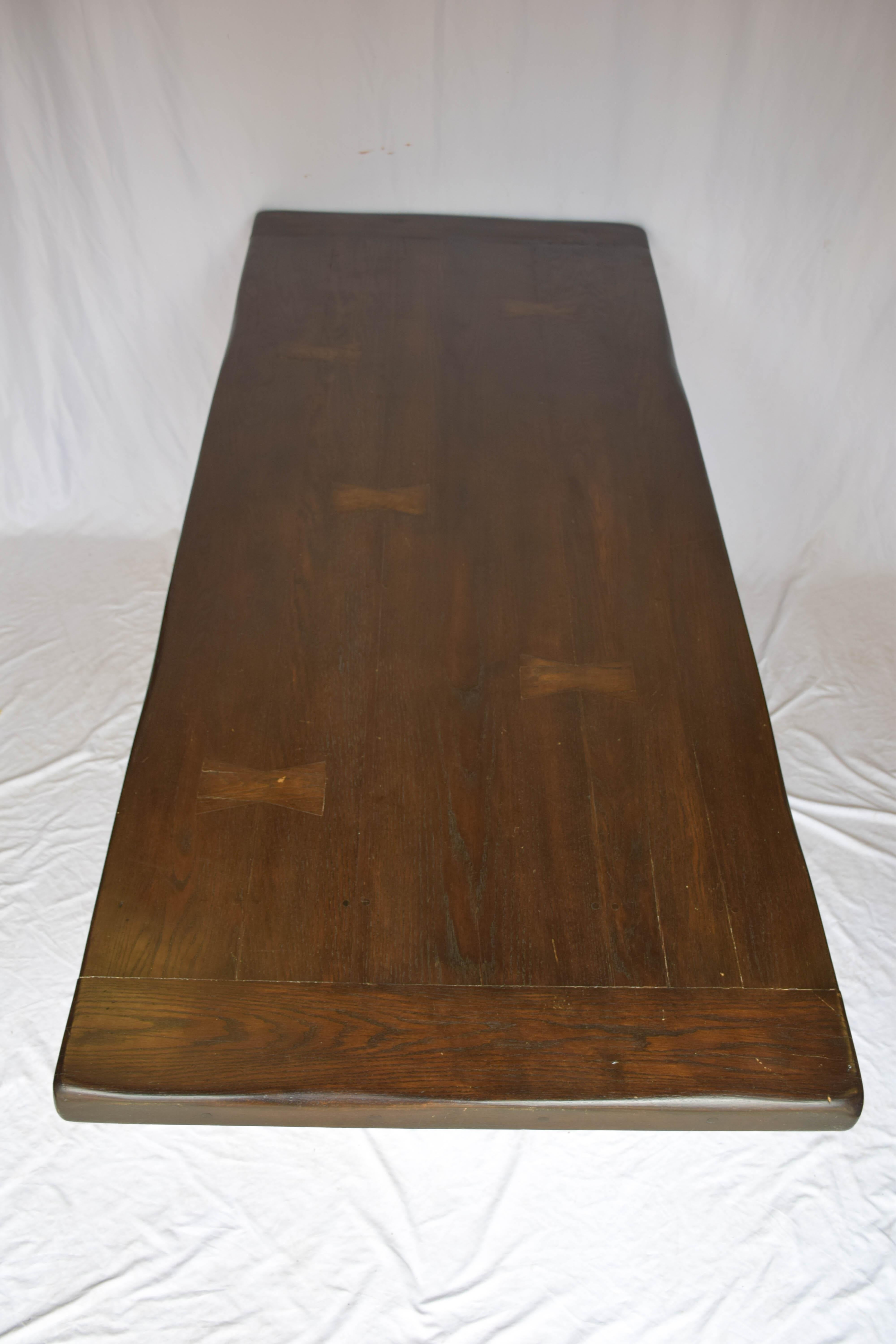 Wood Antique Oak Table with Painted Base For Sale