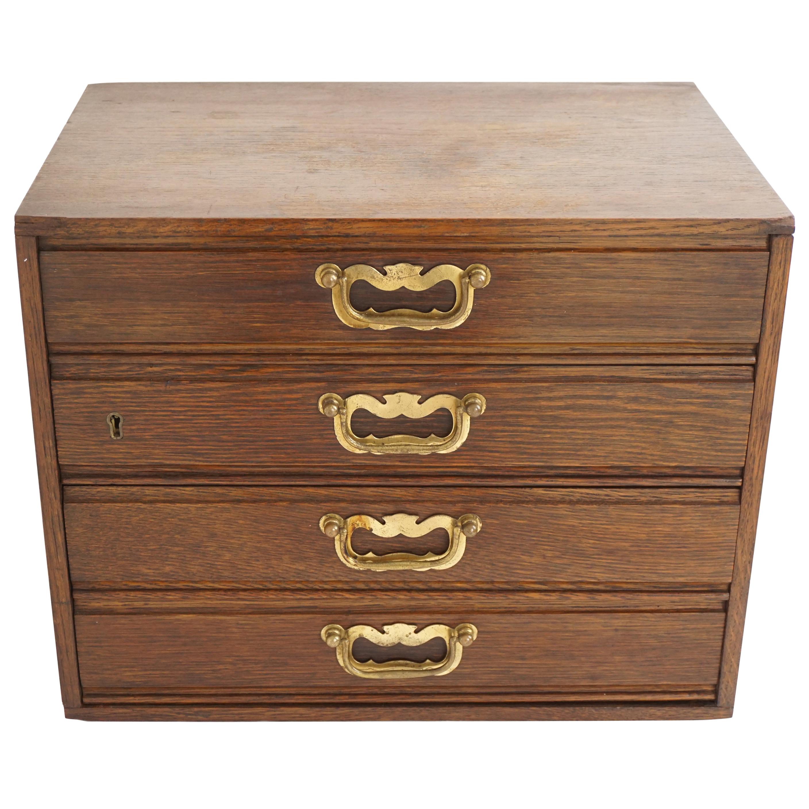 Antique Oak Tabletop 4-Drawer File Cabinet, Scotland 1910, B1893