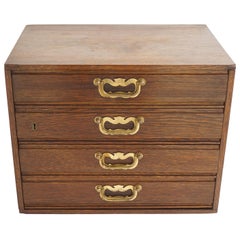 Used Oak Tabletop 4-Drawer File Cabinet, Scotland 1910, B1893