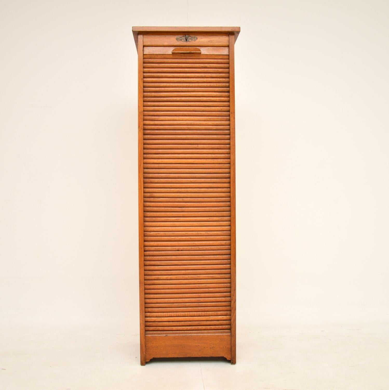 English Antique Oak Tambour Front Filing Cabinet